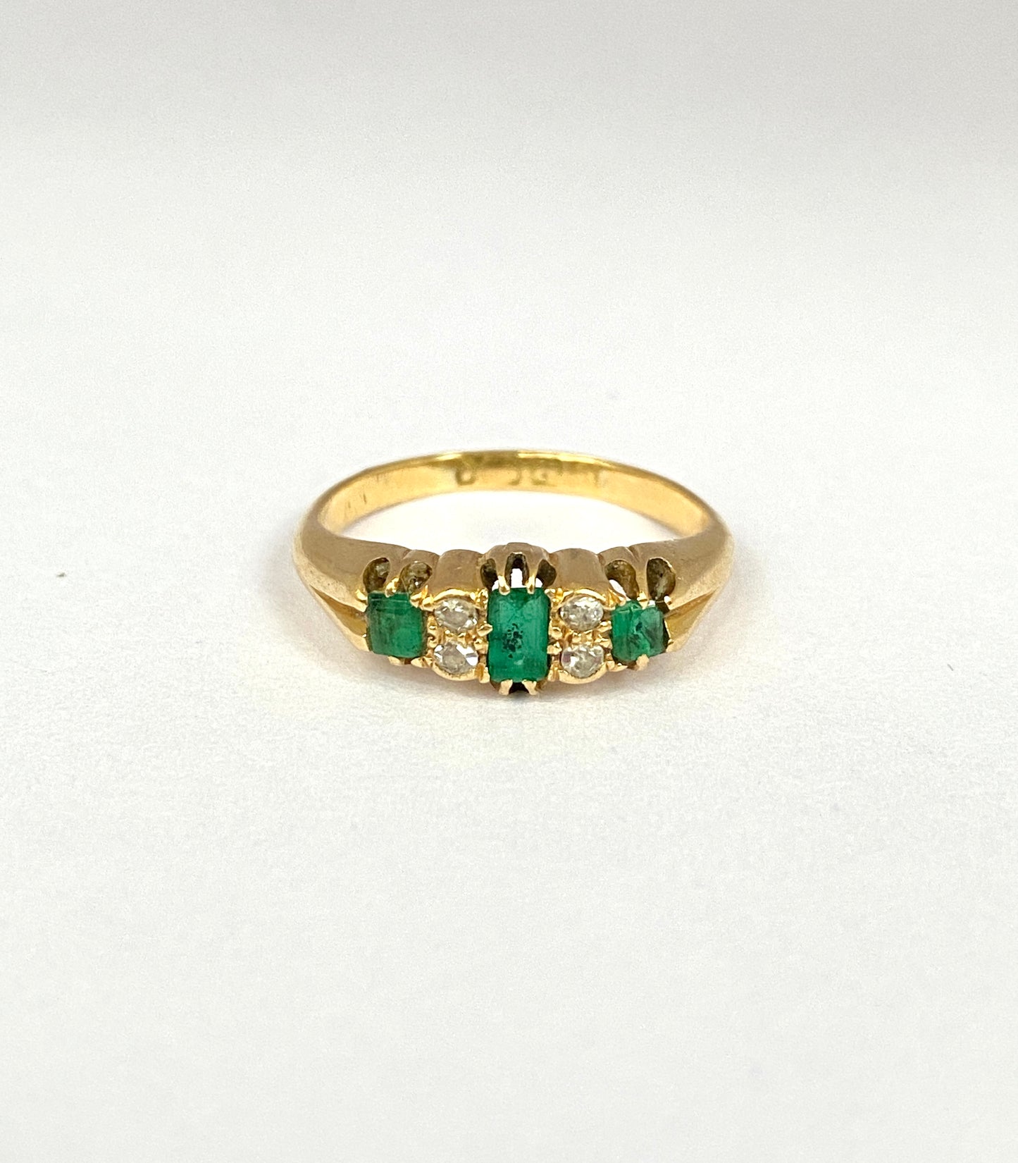 Antique, 18ct Gold Emerald and Diamond Engagement Ring, 1930s