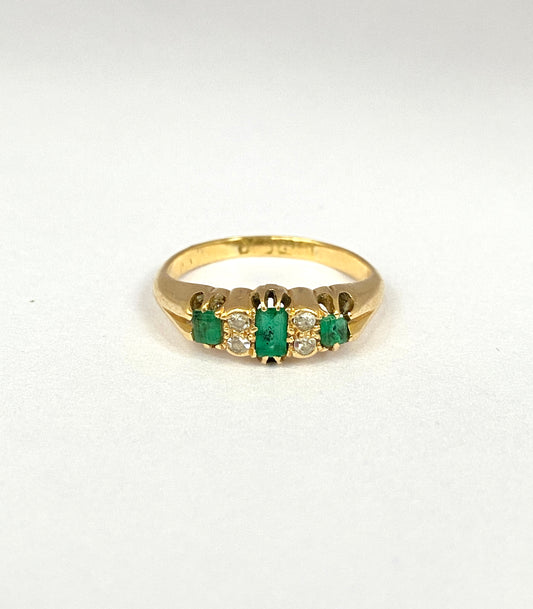 Antique, 18ct Gold Emerald and Diamond Engagement Ring, 1930s