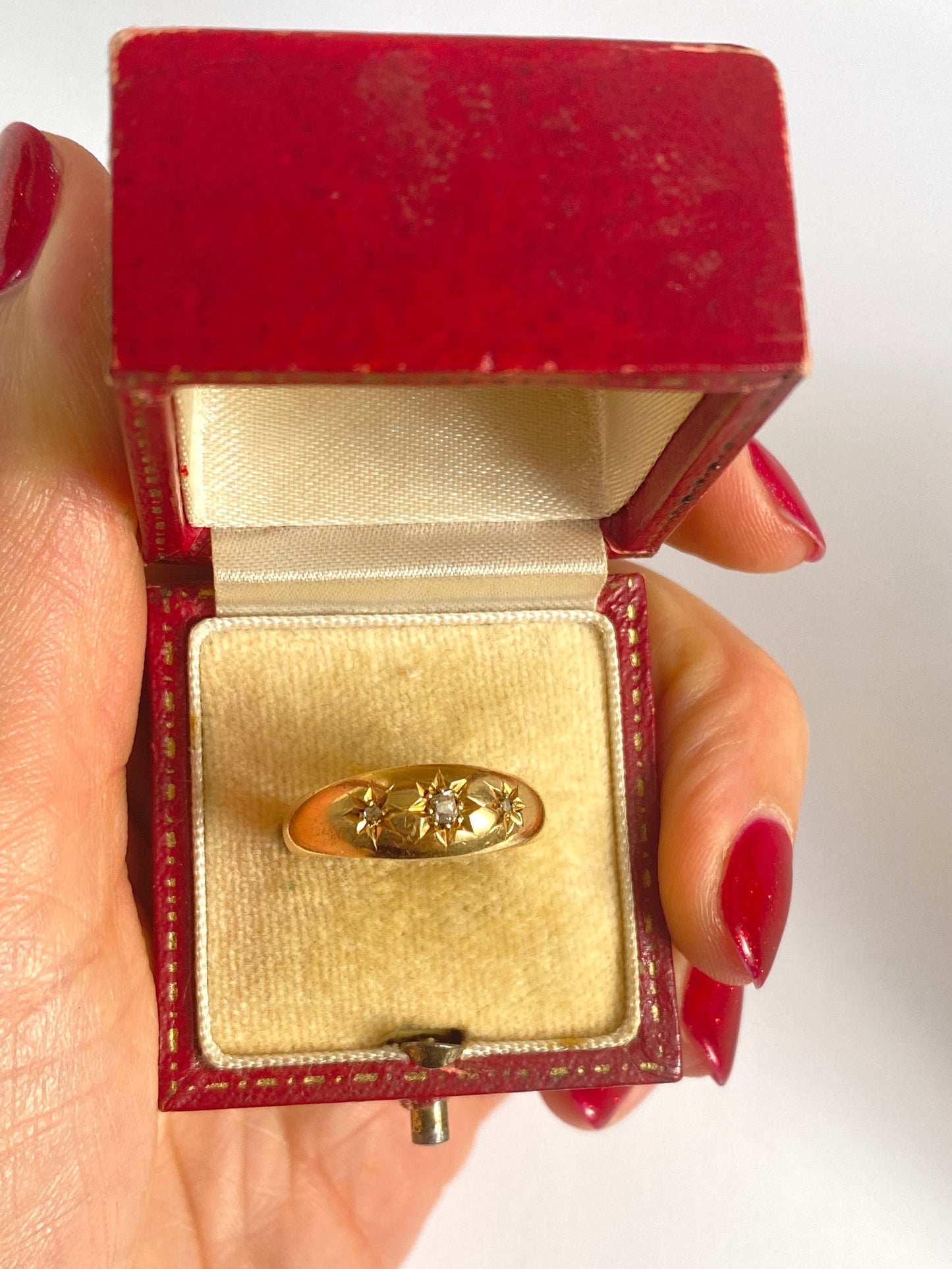 Antique, Victorian Three Star, Gypsy Ring, Hallmarked 18ct Gold and Birmingham 1870