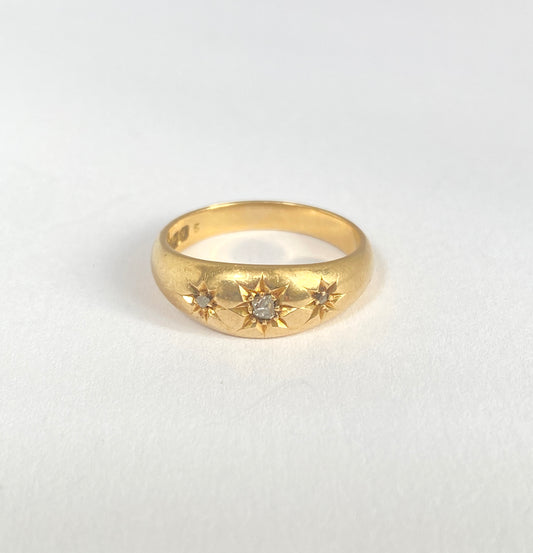 Antique, Victorian Three Star, Gypsy Ring, Hallmarked 18ct Gold and Birmingham 1870