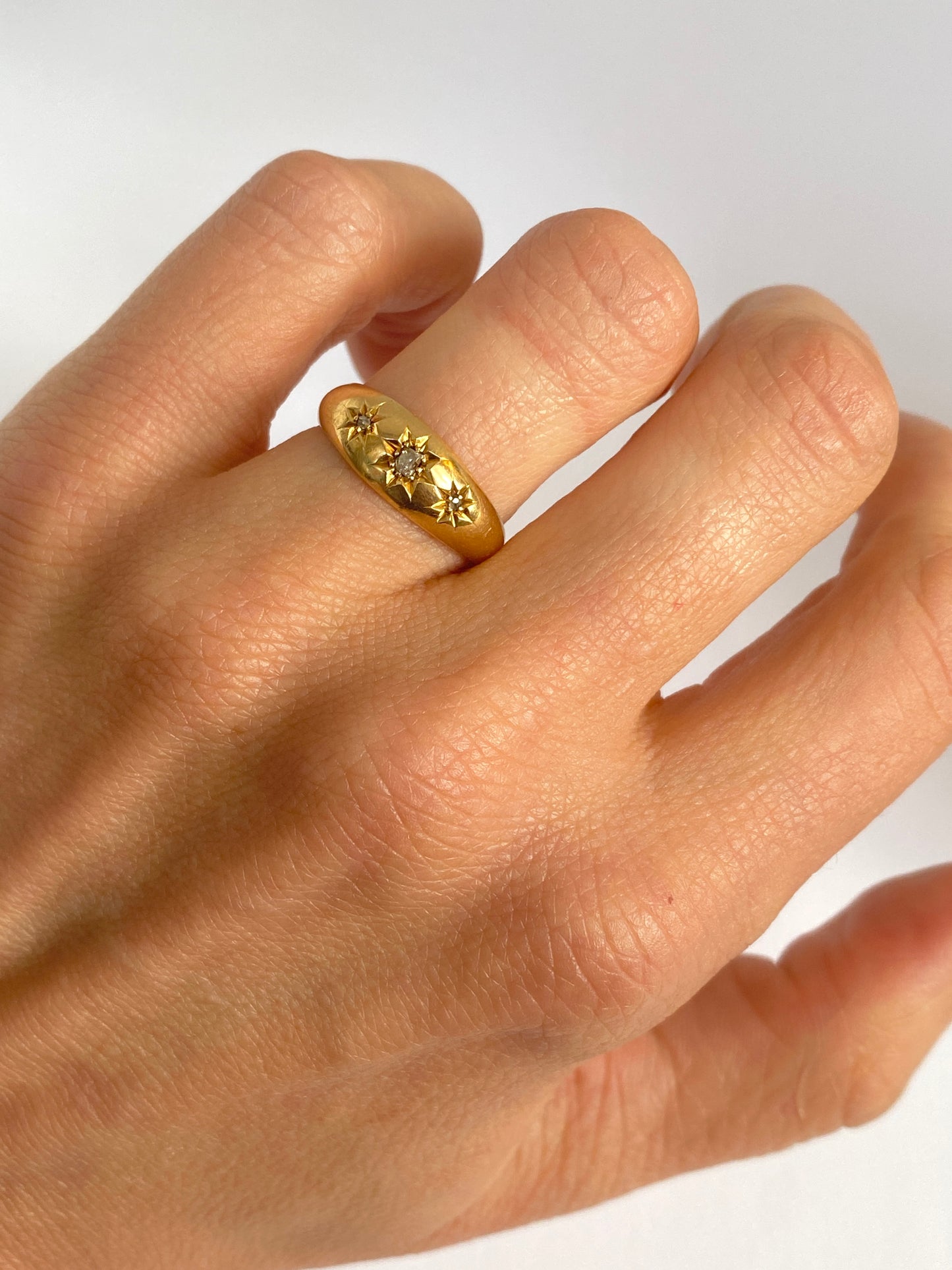 Antique, Victorian Three Star, Gypsy Ring, Hallmarked 18ct Gold and Birmingham 1870