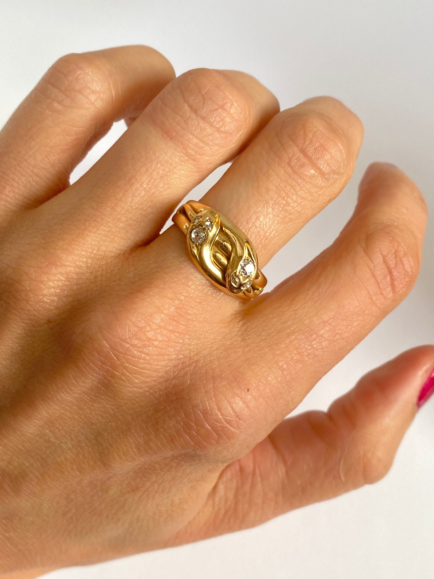 Antique, Edwardian 18ct Gold, Double Diamond Snake Ring, Hallmarked Birmingham, 1903 (7.56g)