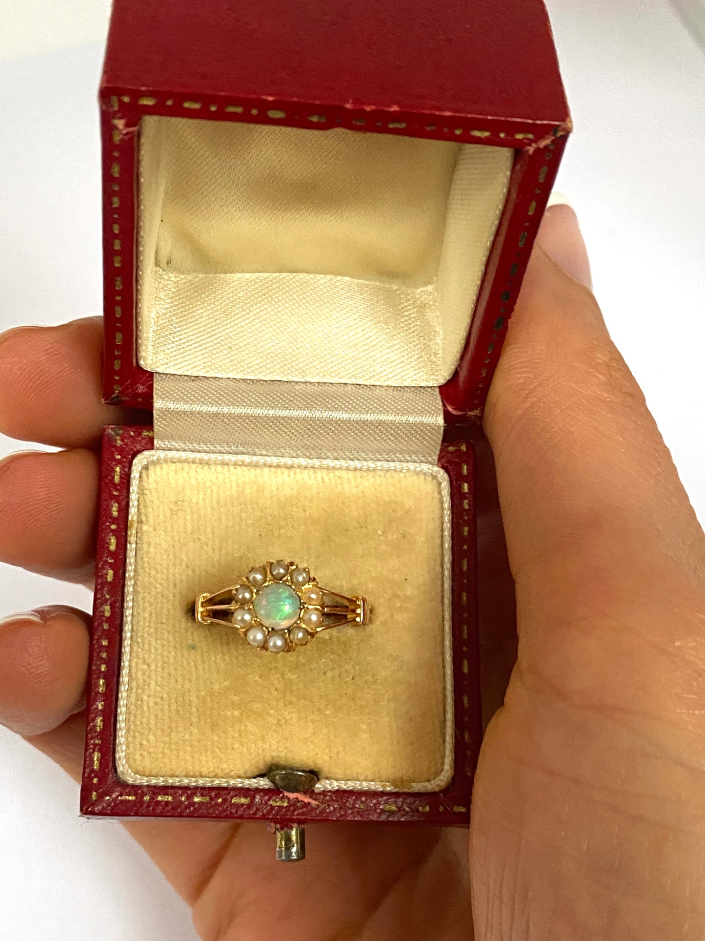 Sweet, Art Deco, Vintage, 18ct Gold, Opal and Pearl Cluster Ring