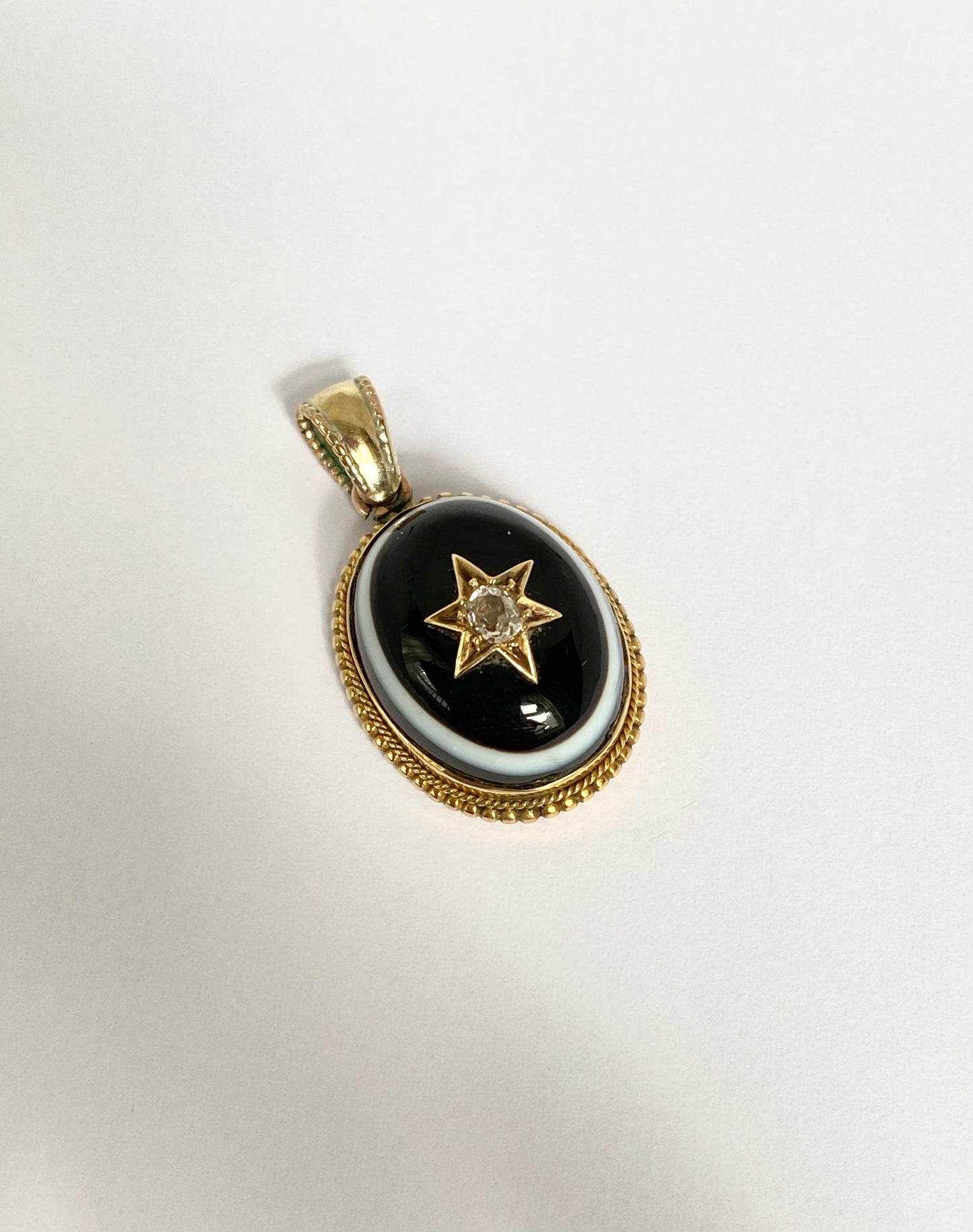 Antique, 15ct Gold, Bullseye Agate Pendant, 6.25g.