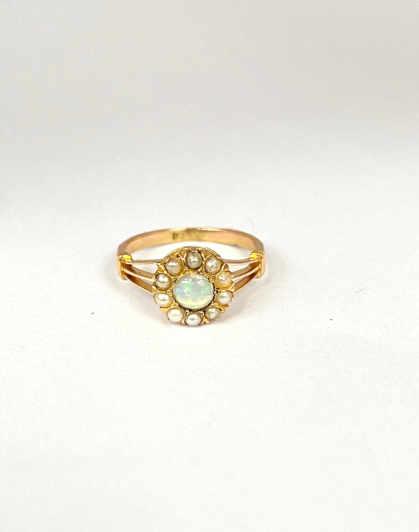 Sweet, Art Deco, Vintage, 18ct Gold, Opal and Pearl Cluster Ring