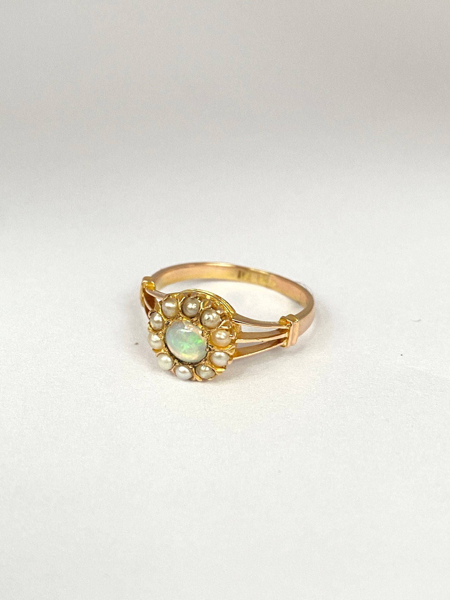 Sweet, Art Deco, Vintage, 18ct Gold, Opal and Pearl Cluster Ring