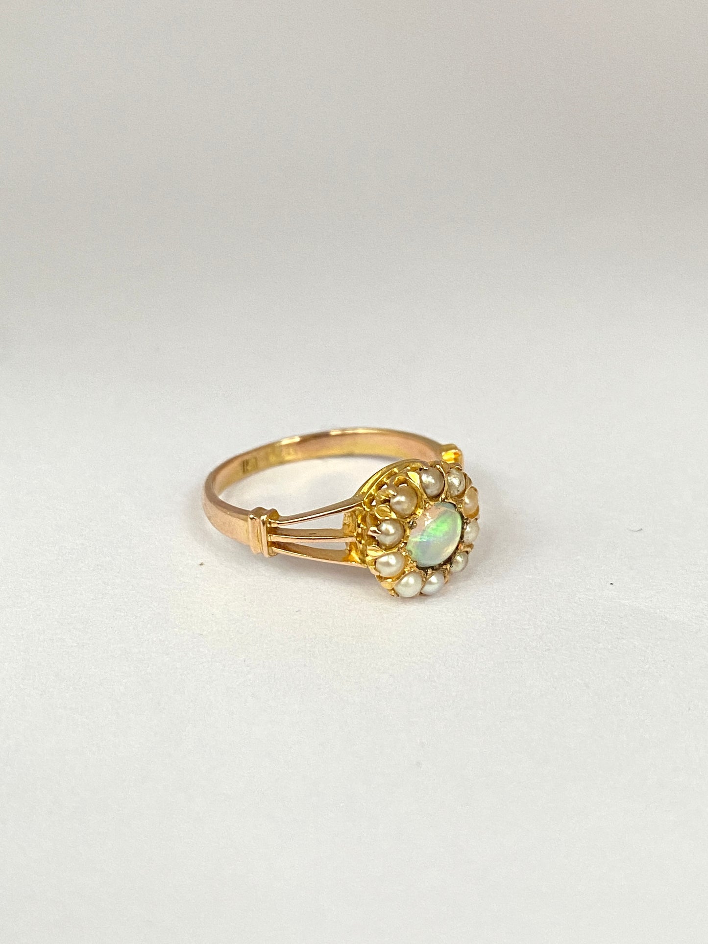 Sweet, Art Deco, Vintage, 18ct Gold, Opal and Pearl Cluster Ring