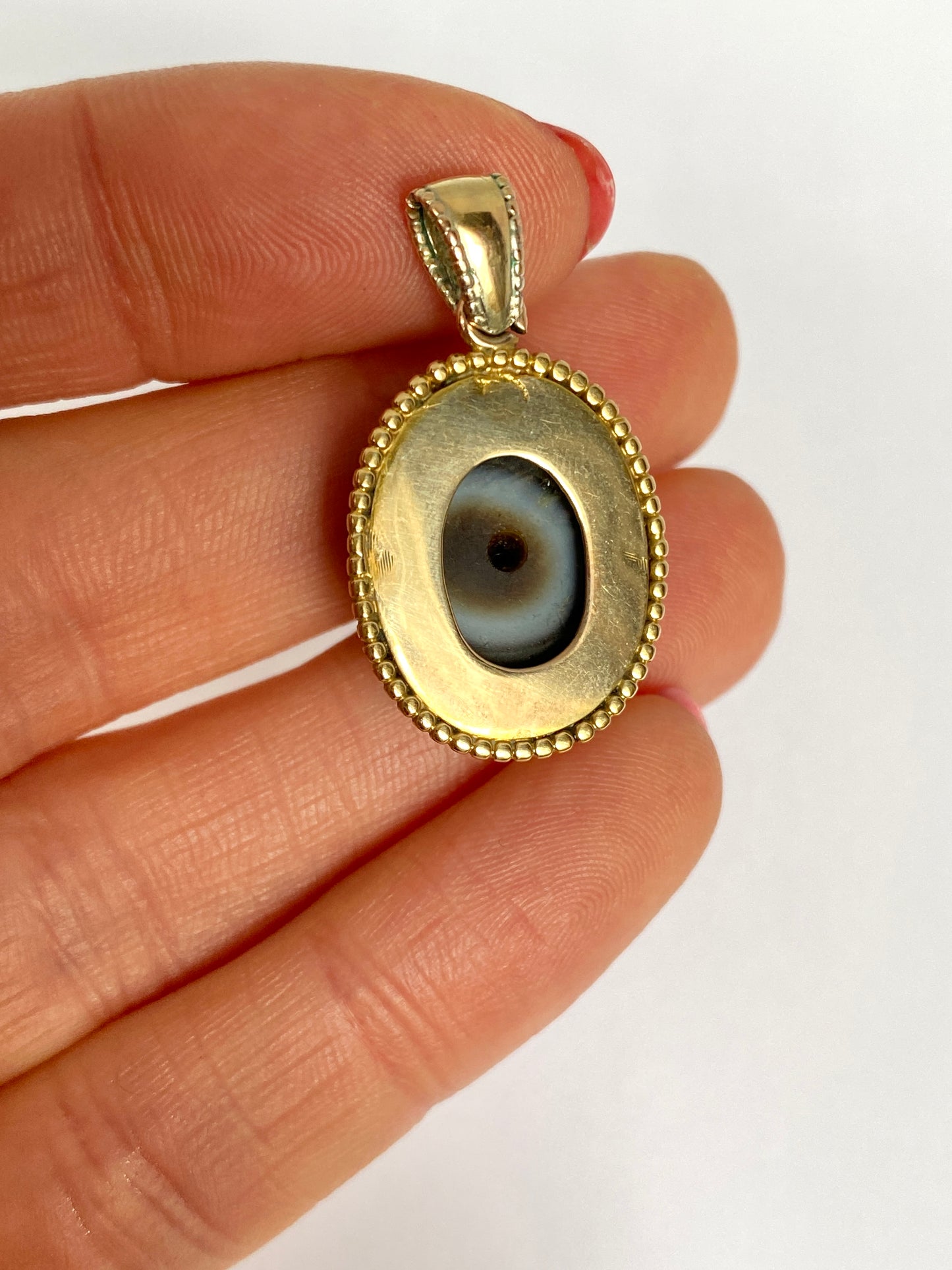 Antique, 15ct Gold, Bullseye Agate Pendant, 6.25g.