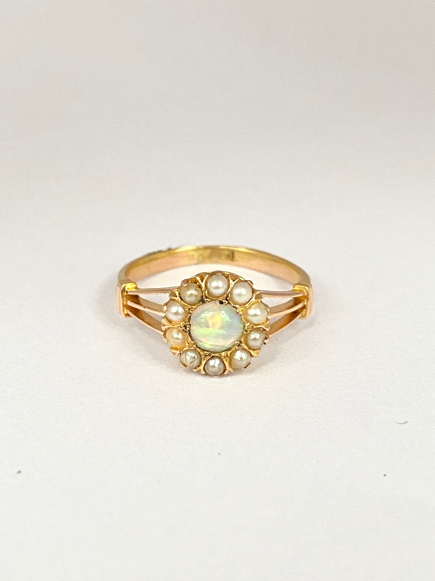 Sweet, Art Deco, Vintage, 18ct Gold, Opal and Pearl Cluster Ring