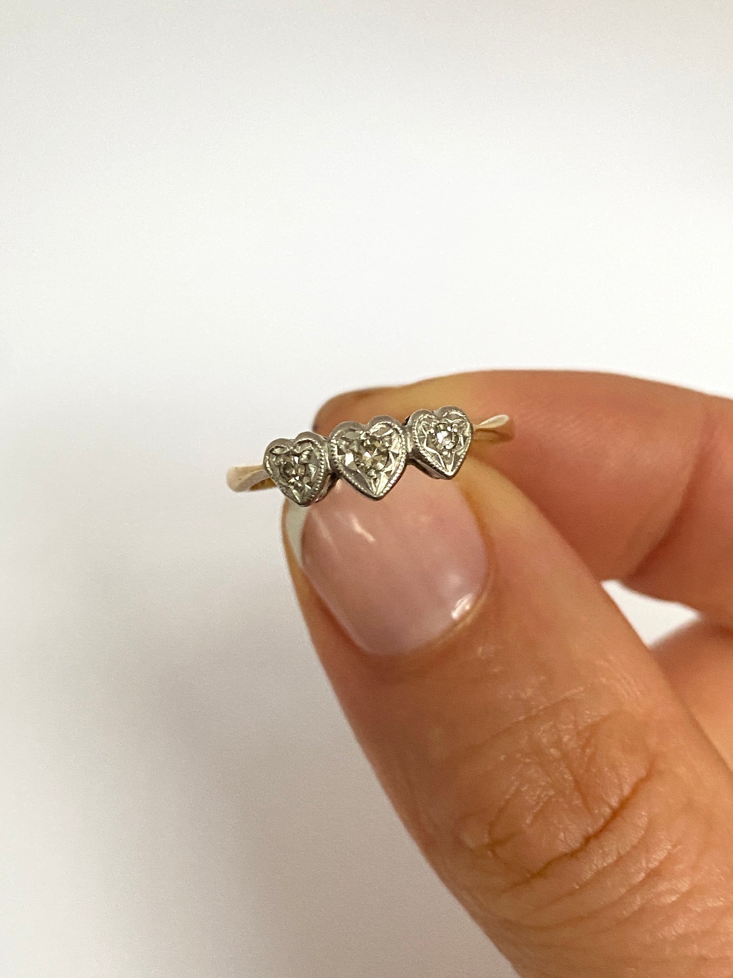 2nd payment Vintage, 18ct Gold and Platinum, Triple Heart Diamond Ring (1940s)