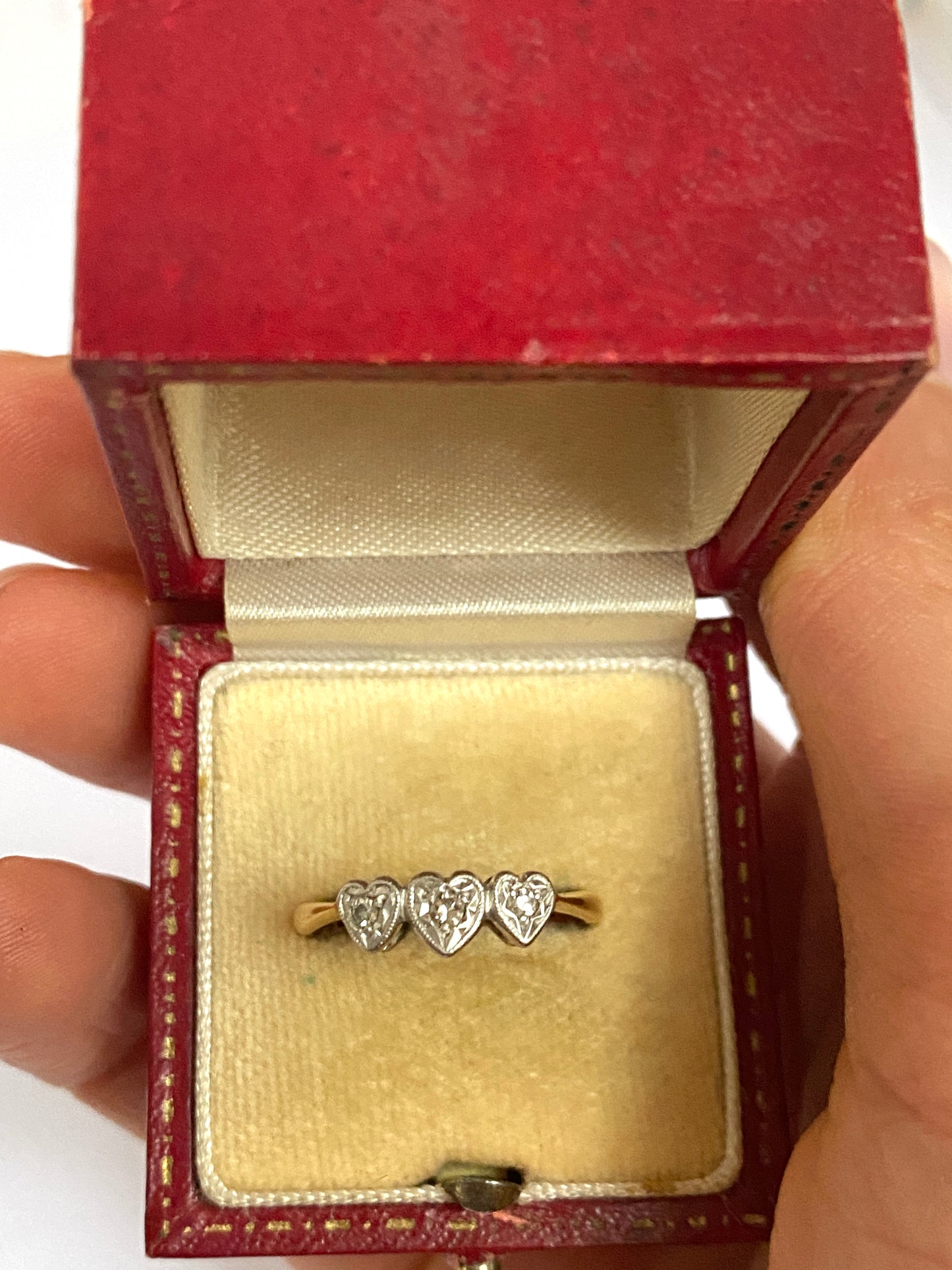 2nd payment Vintage, 18ct Gold and Platinum, Triple Heart Diamond Ring (1940s)