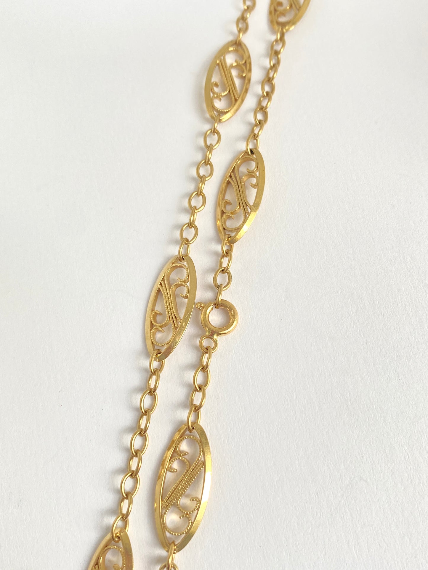 Stunning, 18ct Gold, 19.5 inch Antique French Filigree Link  Chain ( 14.20g)