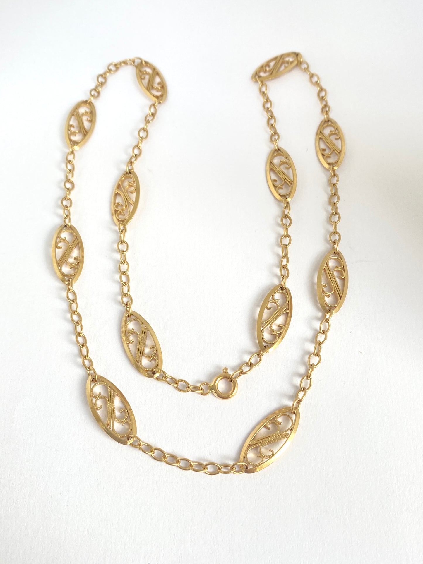 Stunning, 18ct Gold, 19.5 inch Antique French Filigree Link  Chain ( 14.20g)