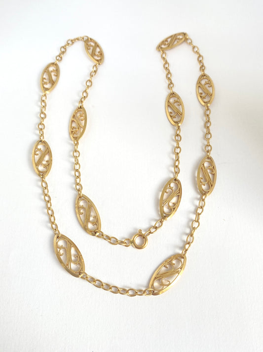 Stunning, 18ct Gold, 19.5 inch Antique French Filigree Link  Chain ( 14.20g)