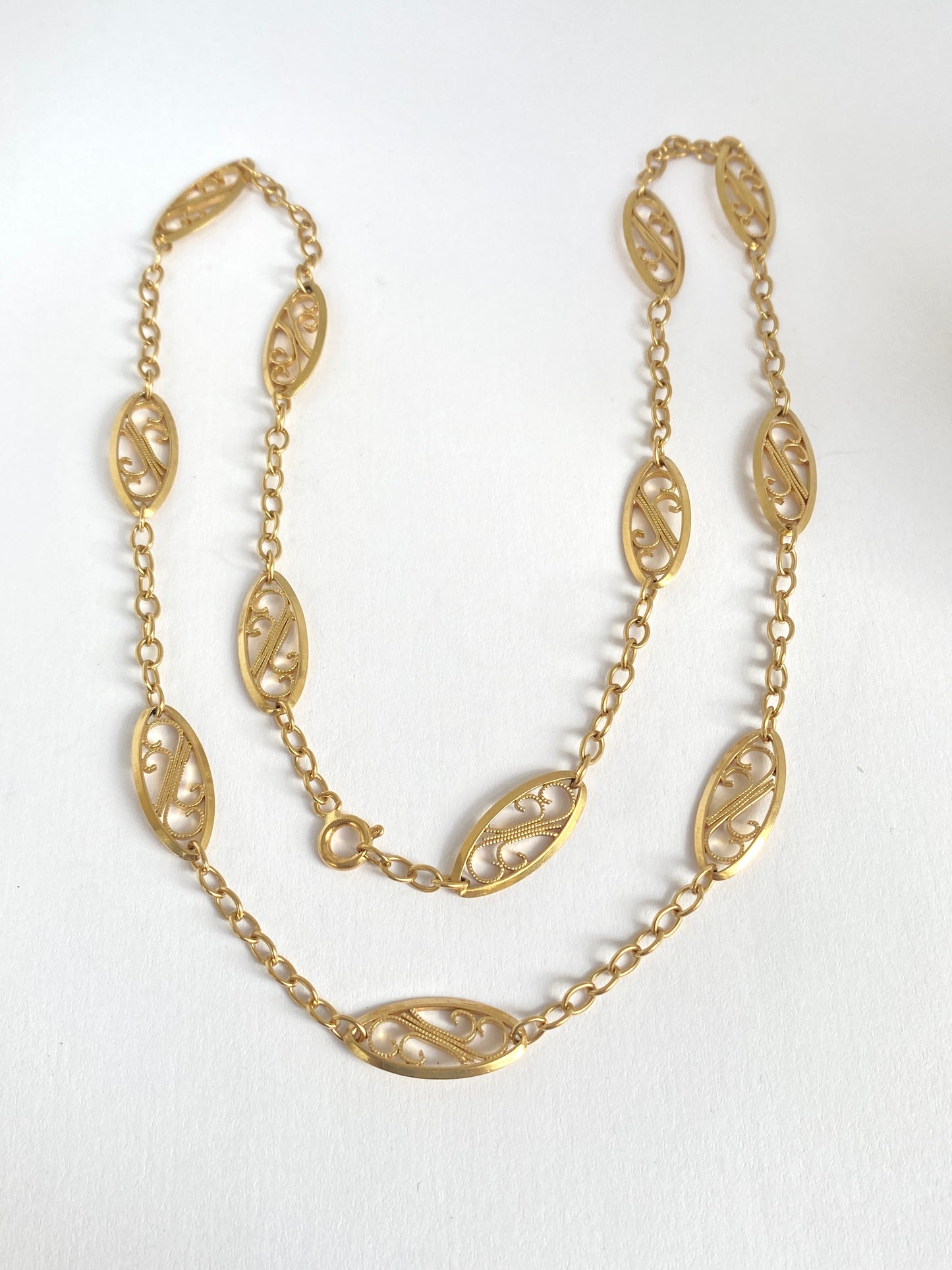 Stunning, 18ct Gold, 19.5 inch Antique French Filigree Link  Chain ( 14.20g)