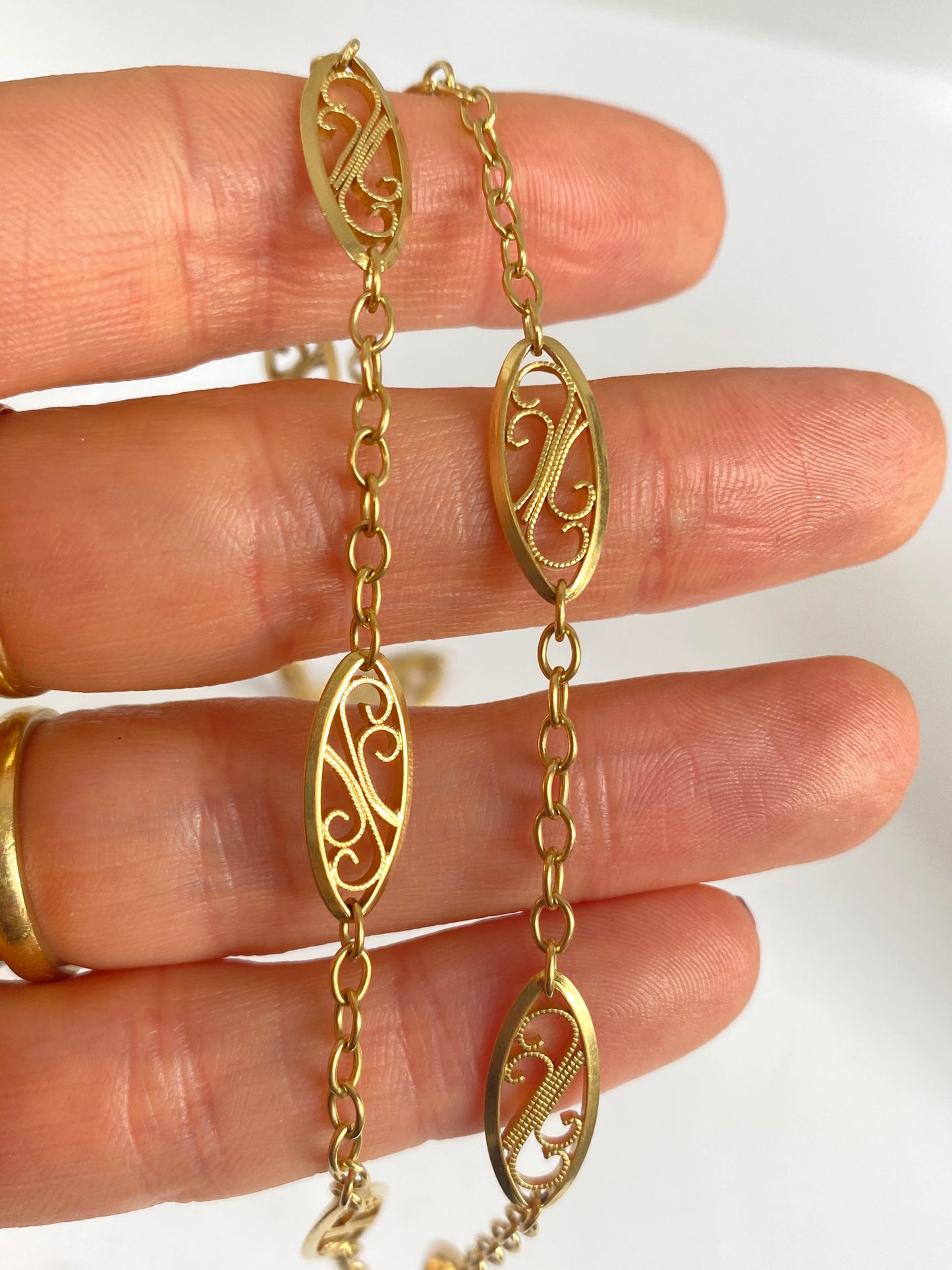 Stunning, 18ct Gold, 19.5 inch Antique French Filigree Link  Chain ( 14.20g)