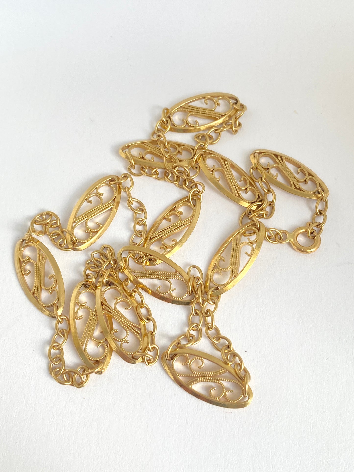 Stunning, 18ct Gold, 19.5 inch Antique French Filigree Link  Chain ( 14.20g)