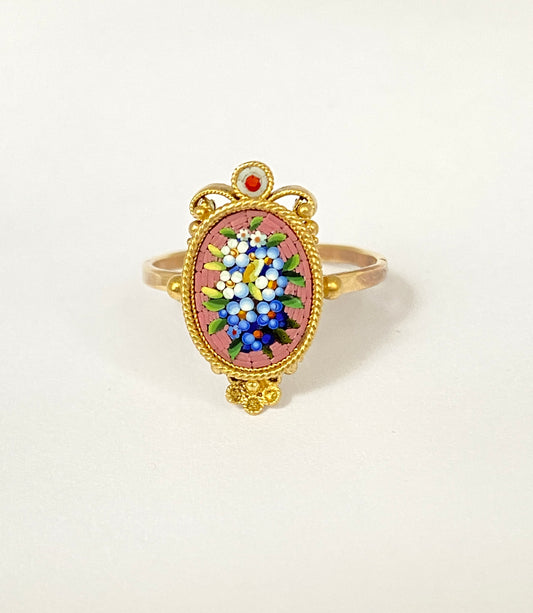 Vintage, 22ct Gold Micro Mosaic 'Forget me not' Ring