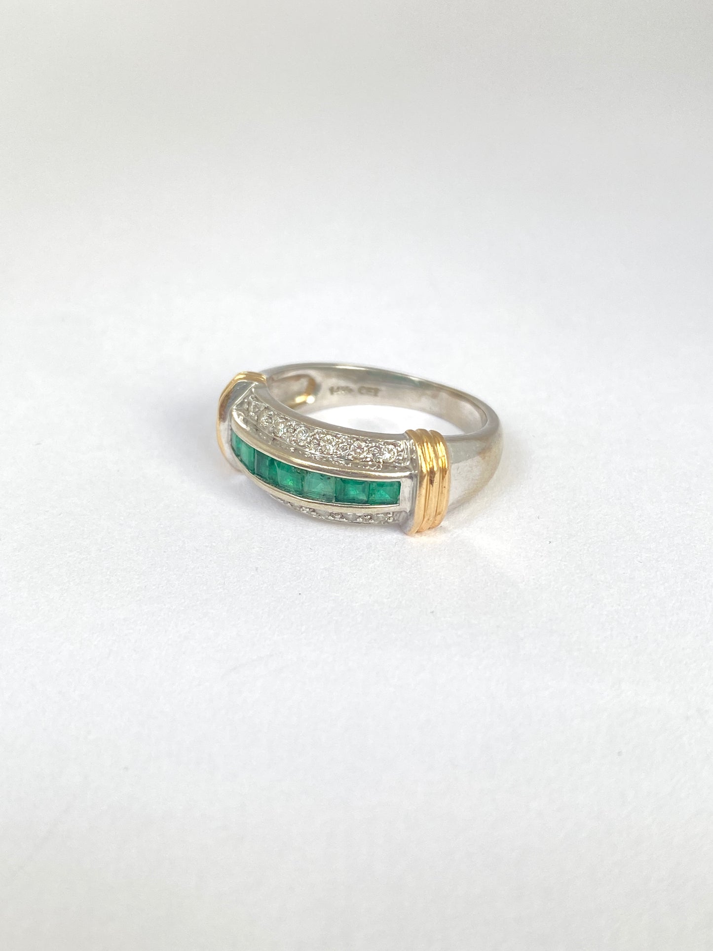 Vintage, 14ct Gold Diamond and Emerald Ring (1980s) 5.26g