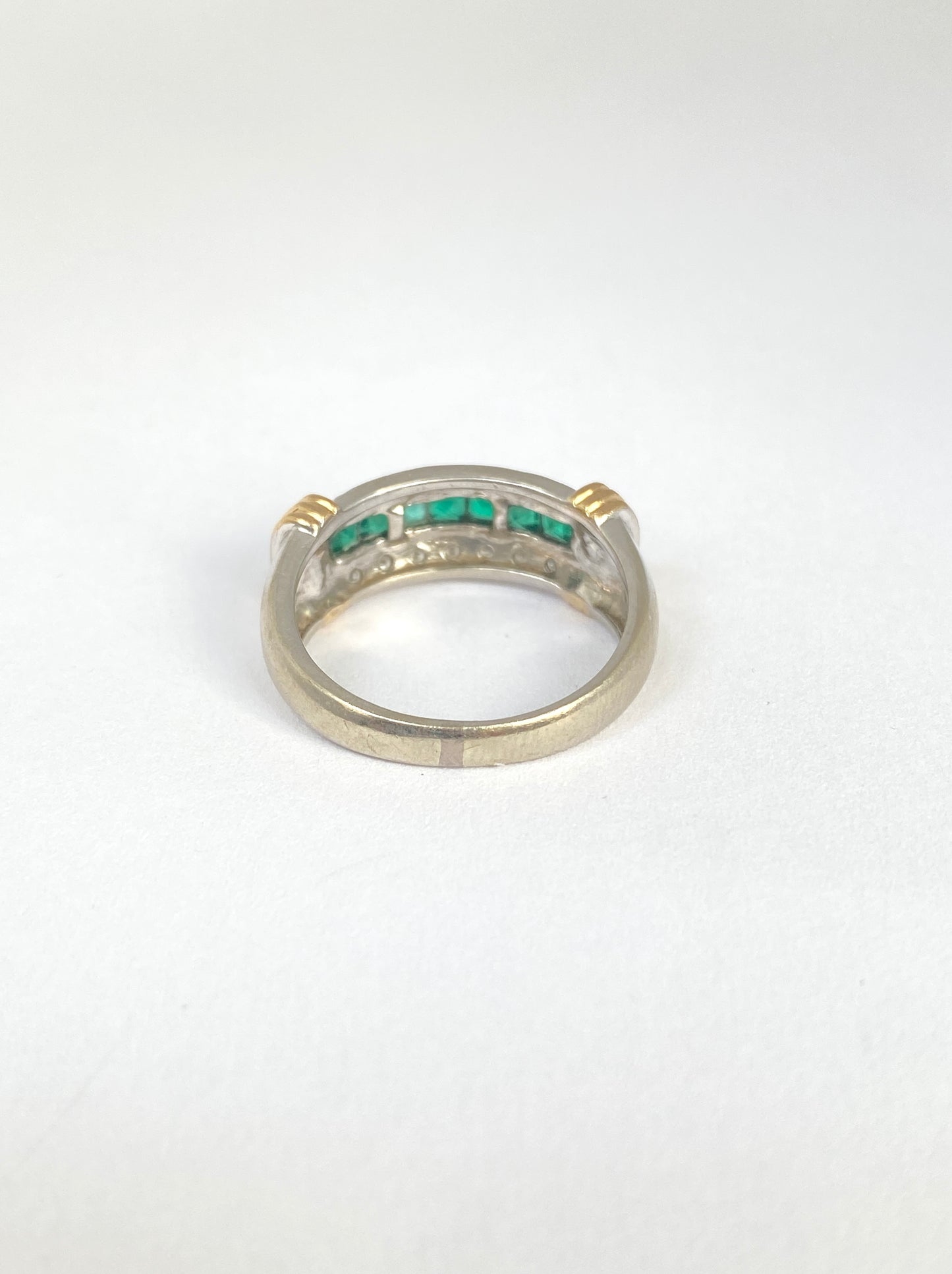 Vintage, 14ct Gold Diamond and Emerald Ring (1980s) 5.26g