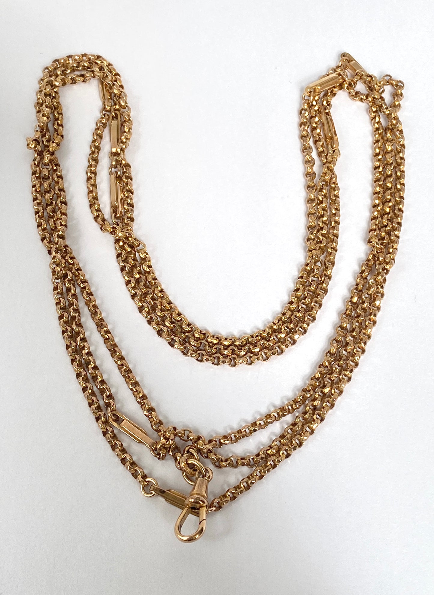 54 inch, Antique, Rolled Gold Victorian Long Guard Chain, 27.03g