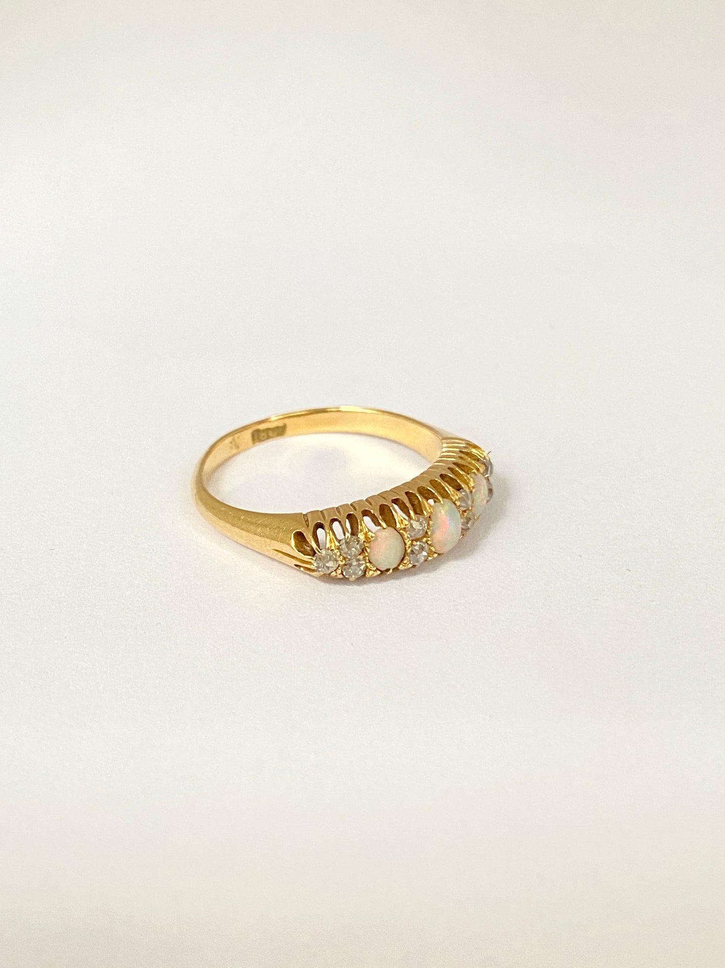 Edwardian, 18ct Gold, Opal and Diamond Ring, 3.54g