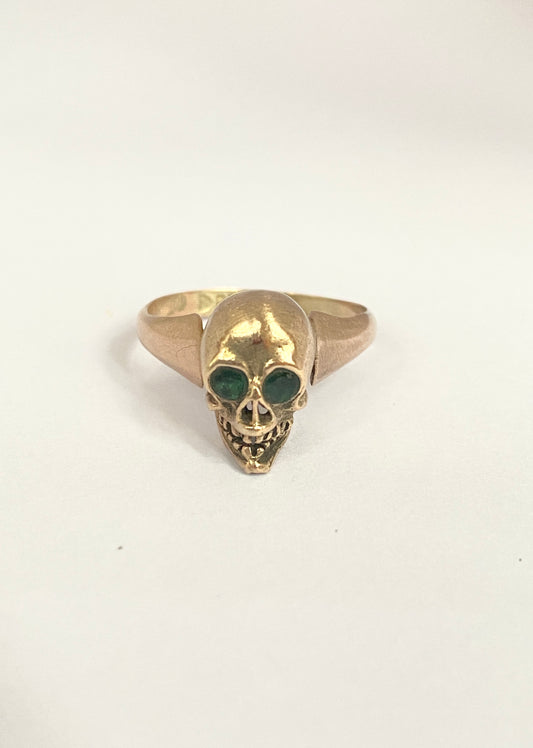 THIRD PAYMENT ROBYN Rare, Antique, 9ct Rose Gold Emerald eyed, Skull Ring, Hallmarked, Chester 9ct Gold, 1919