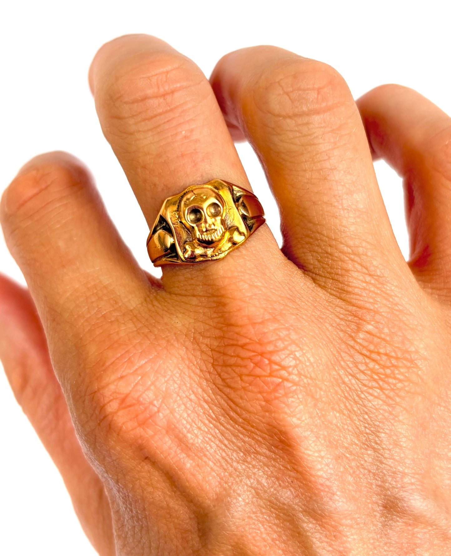 Antique, 9ct Gold Skull and Crossbones Ring, Hallmarked Chester, 1910