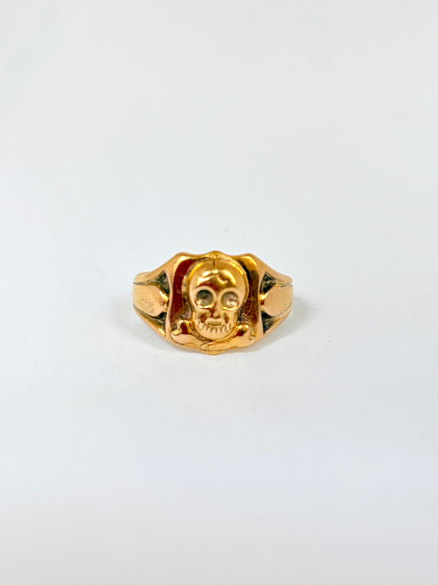Antique, 9ct Gold Skull and Crossbones Ring, Hallmarked Chester, 1910