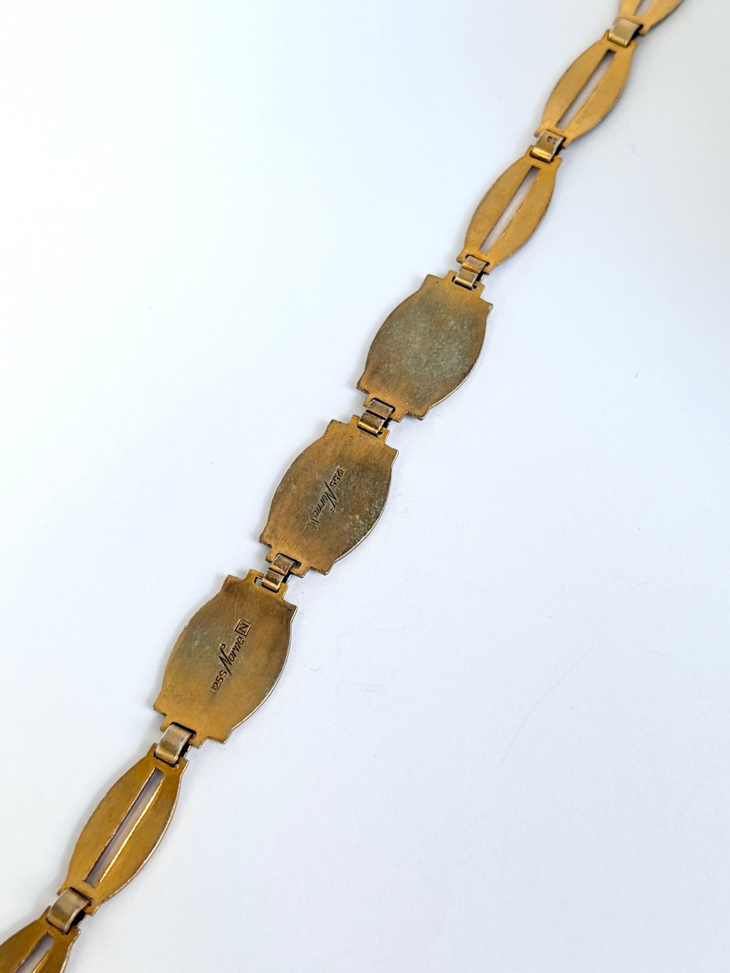 Aksel Holmsen, Norwegian, Sterling Gilt, Enamel (Winter Scene) Panel Link Bracelet (1940s)