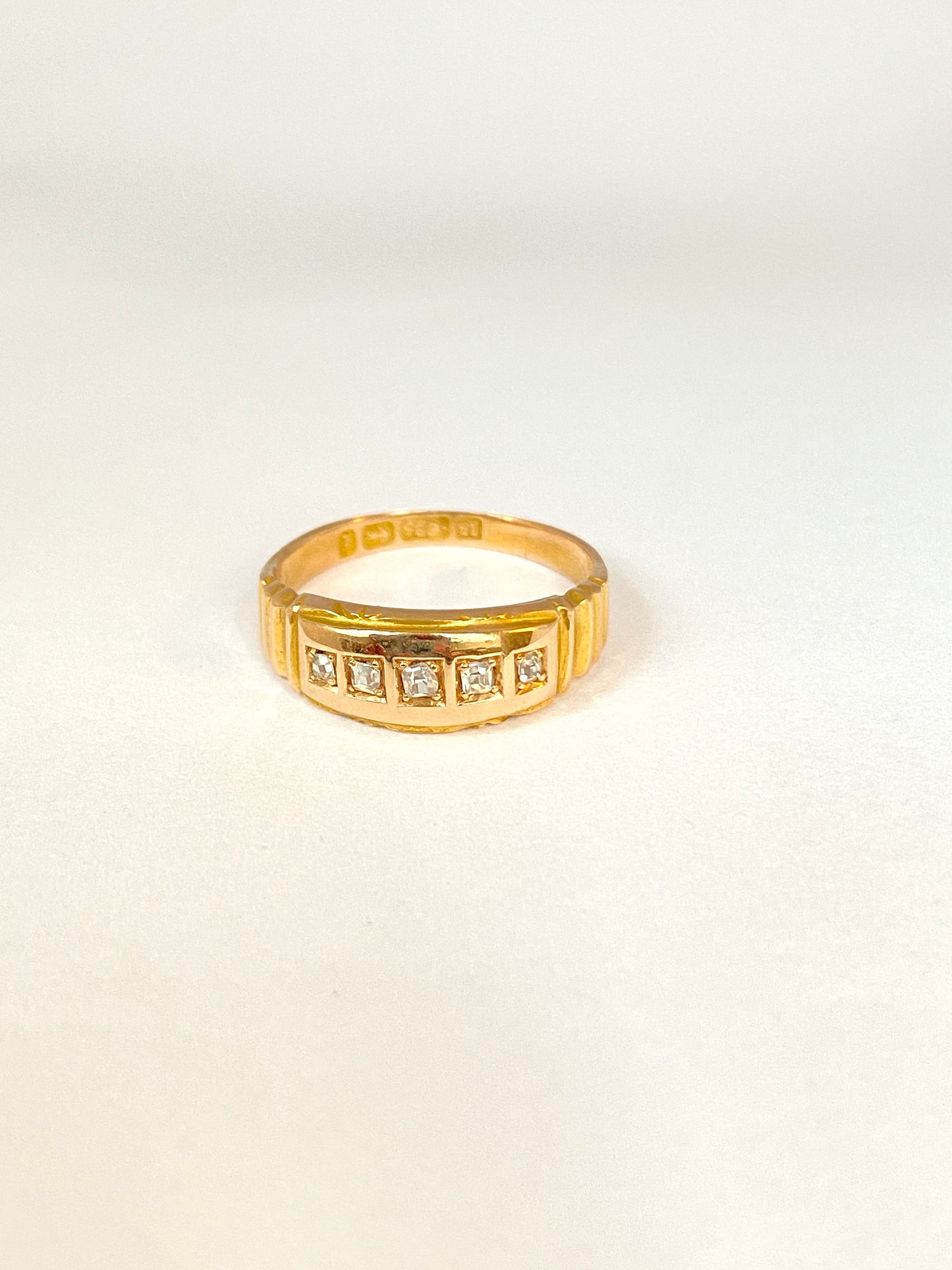 Victorian, 15ct Gold, 5 stone,  Diamond Ring, Hallmarked 15ct Gold, Birmingham, 1883