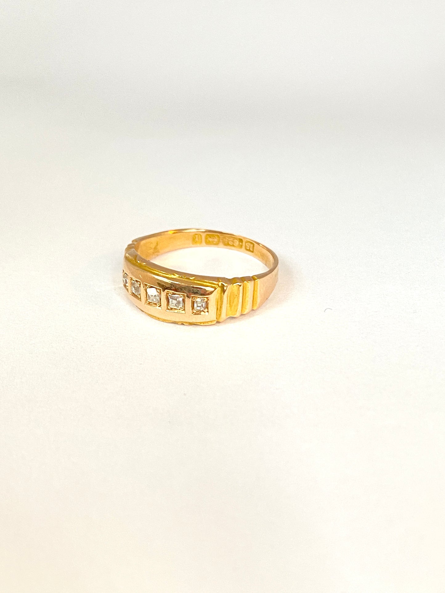 Victorian, 15ct Gold, 5 stone,  Diamond Ring, Hallmarked 15ct Gold, Birmingham, 1883