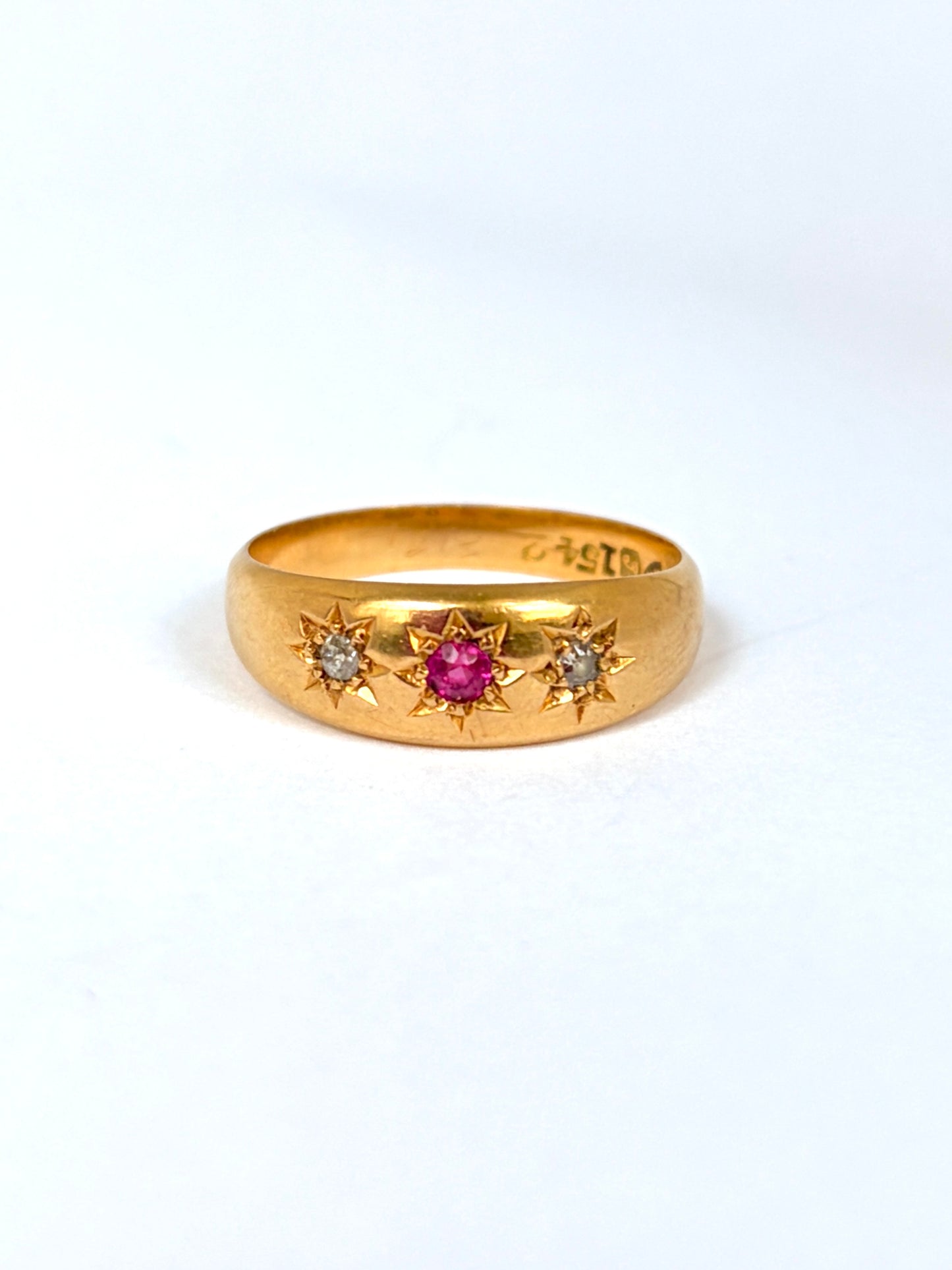 Antique 18ct Ruby And Diamond Star Ring, Hallmarked for 18ct Gold, Birmingham 1906