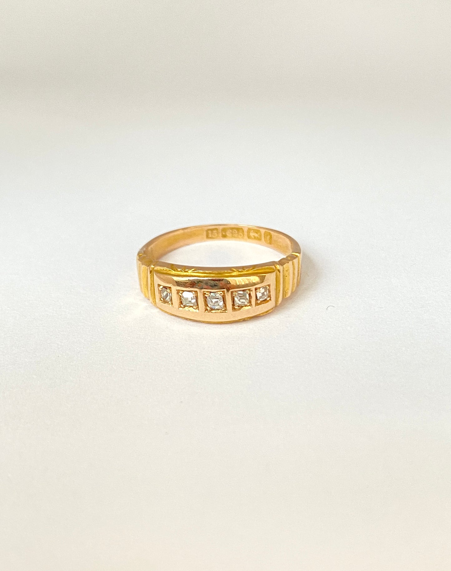 Victorian, 15ct Gold, 5 stone,  Diamond Ring, Hallmarked 15ct Gold, Birmingham, 1883