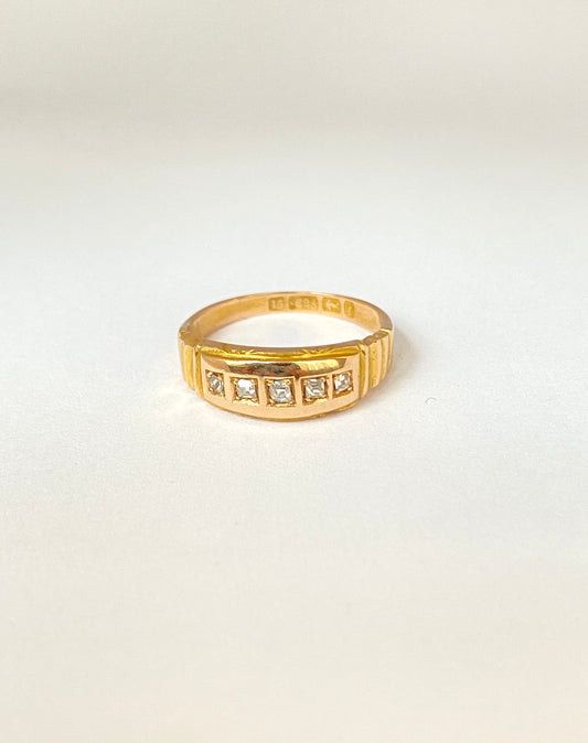 Victorian, 15ct Gold, 5 stone,  Diamond Ring, Hallmarked 15ct Gold, Birmingham, 1883