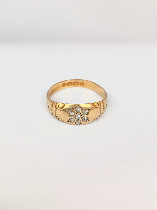 Antique, Victorian, 18ct Gold Old cut Diamond Gypsy Flower Ring, Hallmarked Birmingham, 1890