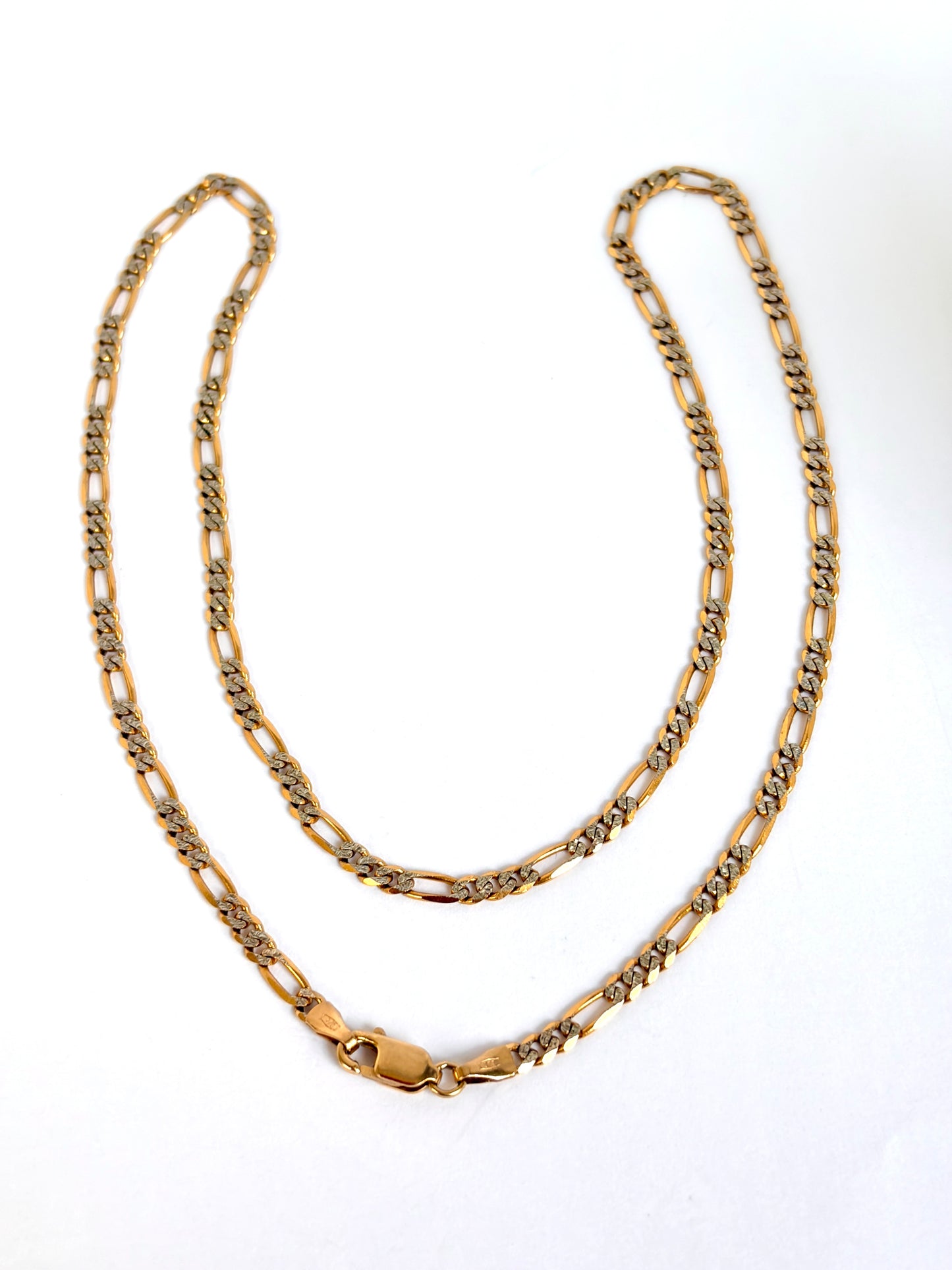 Vintage, bi-colour 18 inch 9ct Yellow and White Gold Figaro Chain