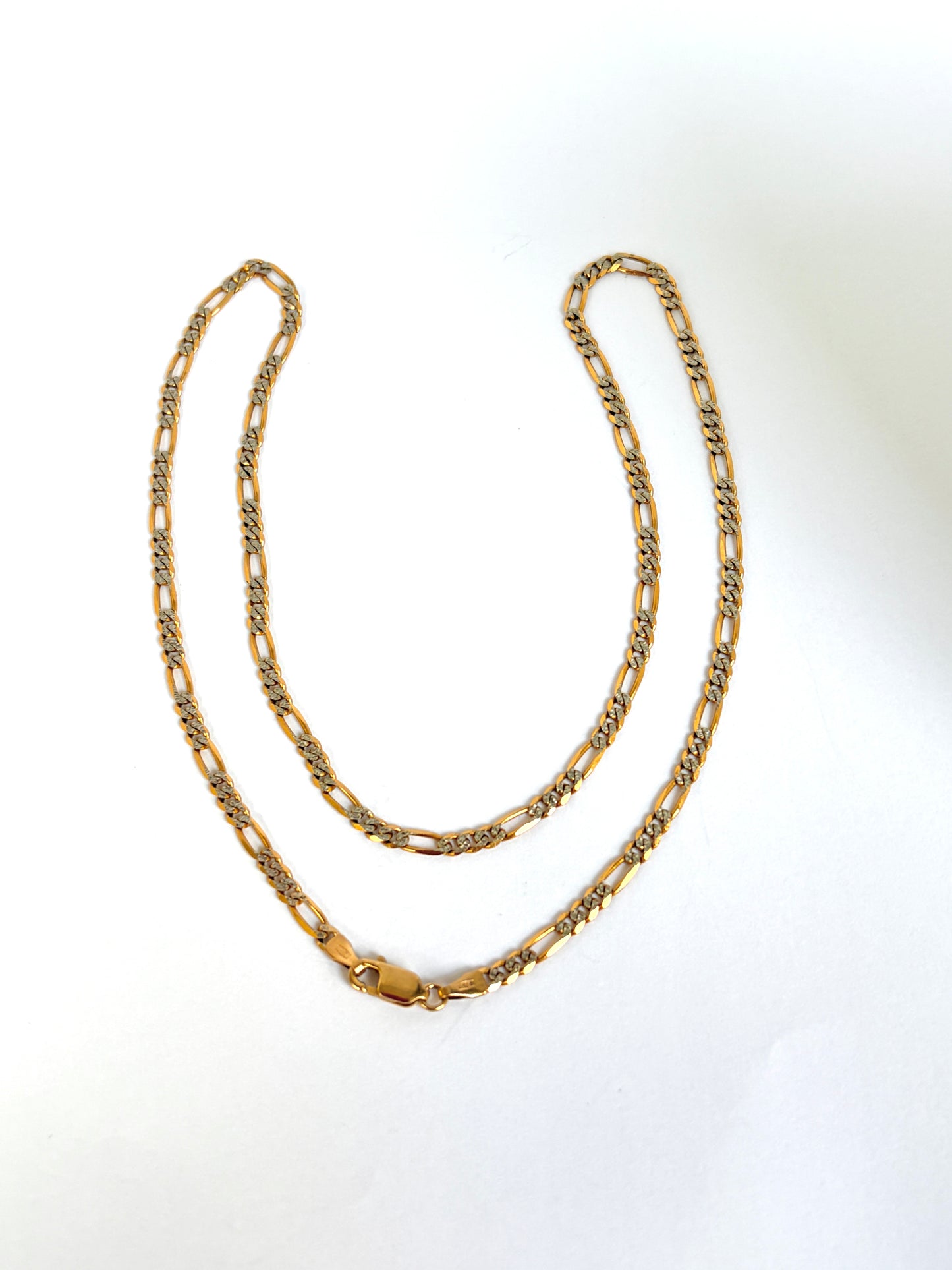 Vintage, bi-colour 18 inch 9ct Yellow and White Gold Figaro Chain