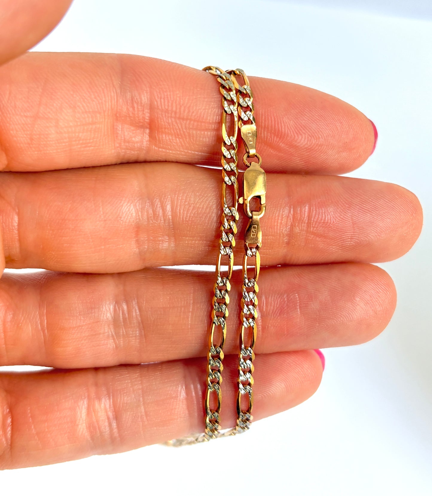 Vintage, bi-colour 18 inch 9ct Yellow and White Gold Figaro Chain