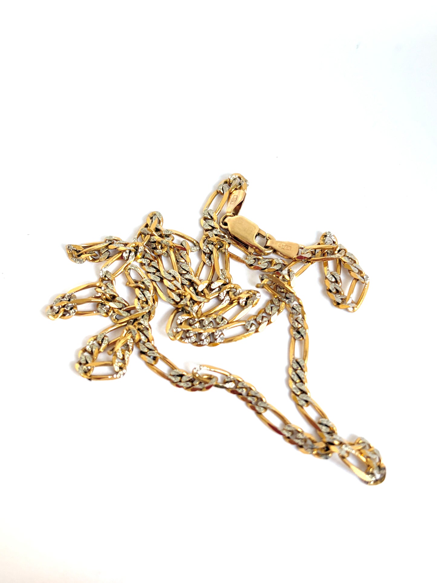 Vintage, bi-colour 18 inch 9ct Yellow and White Gold Figaro Chain