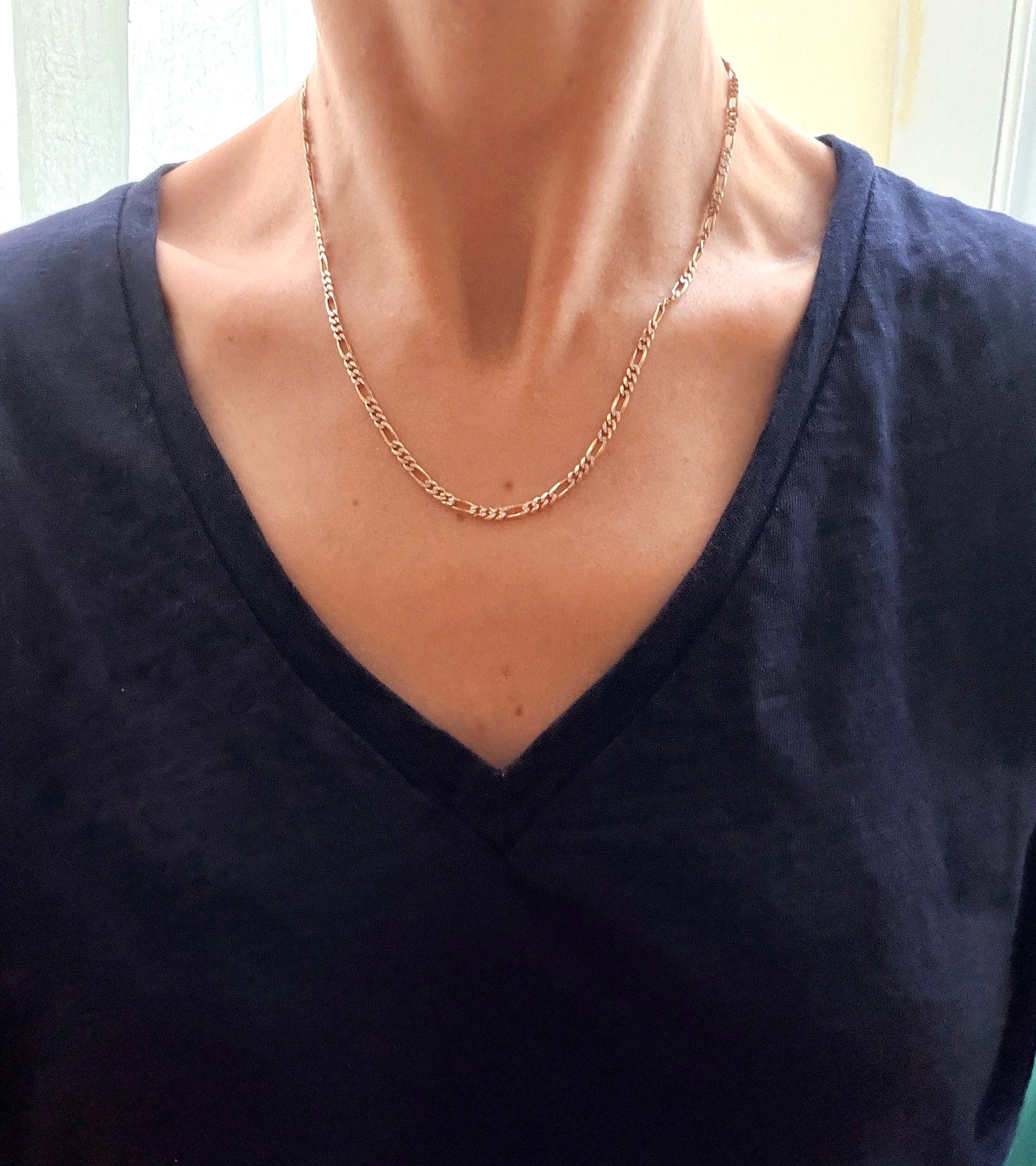 Vintage, bi-colour 18 inch 9ct Yellow and White Gold Figaro Chain