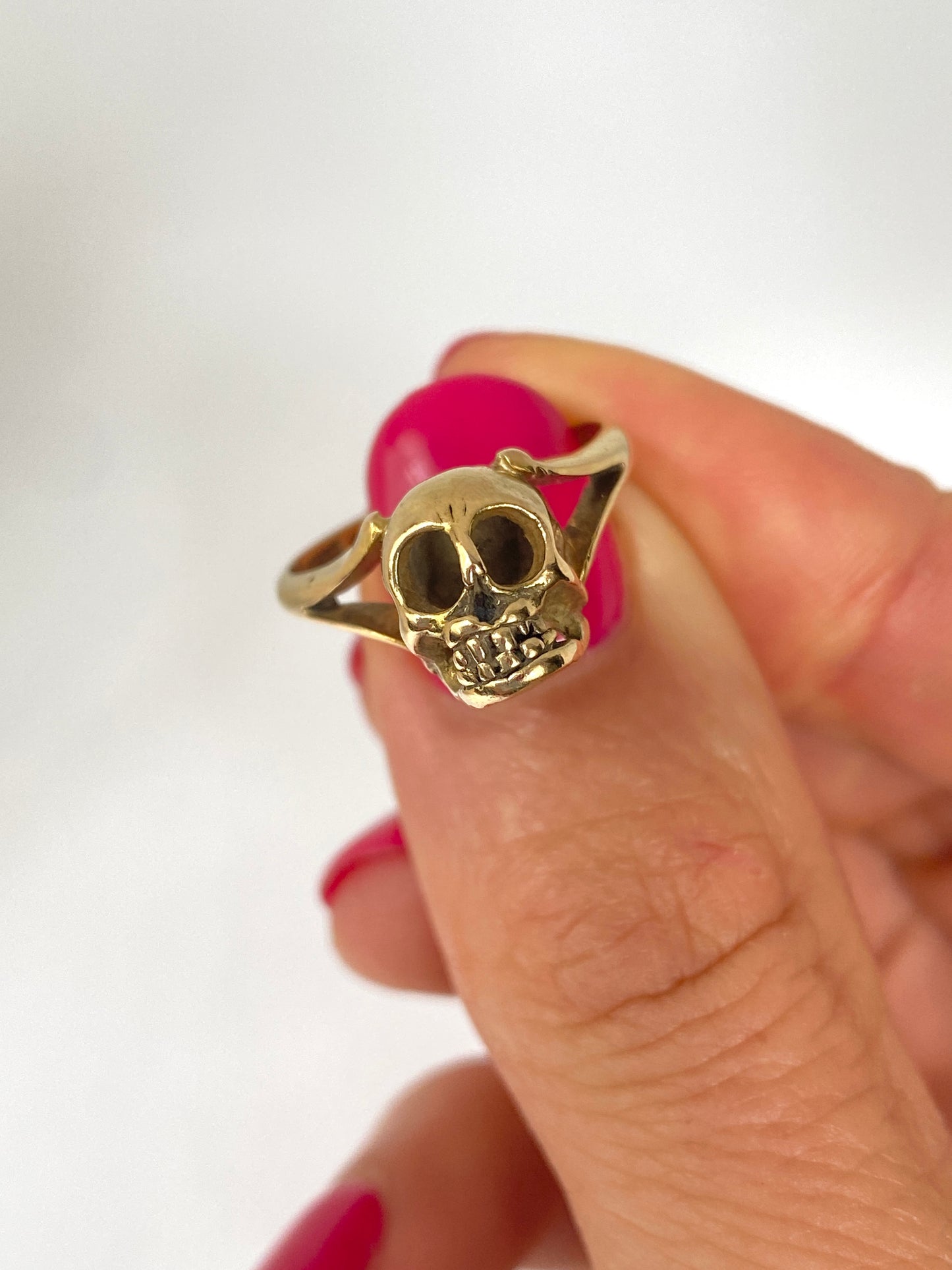 Antique, 9ct Gold Skull Ring, Hallmarked, Birmingham 1913