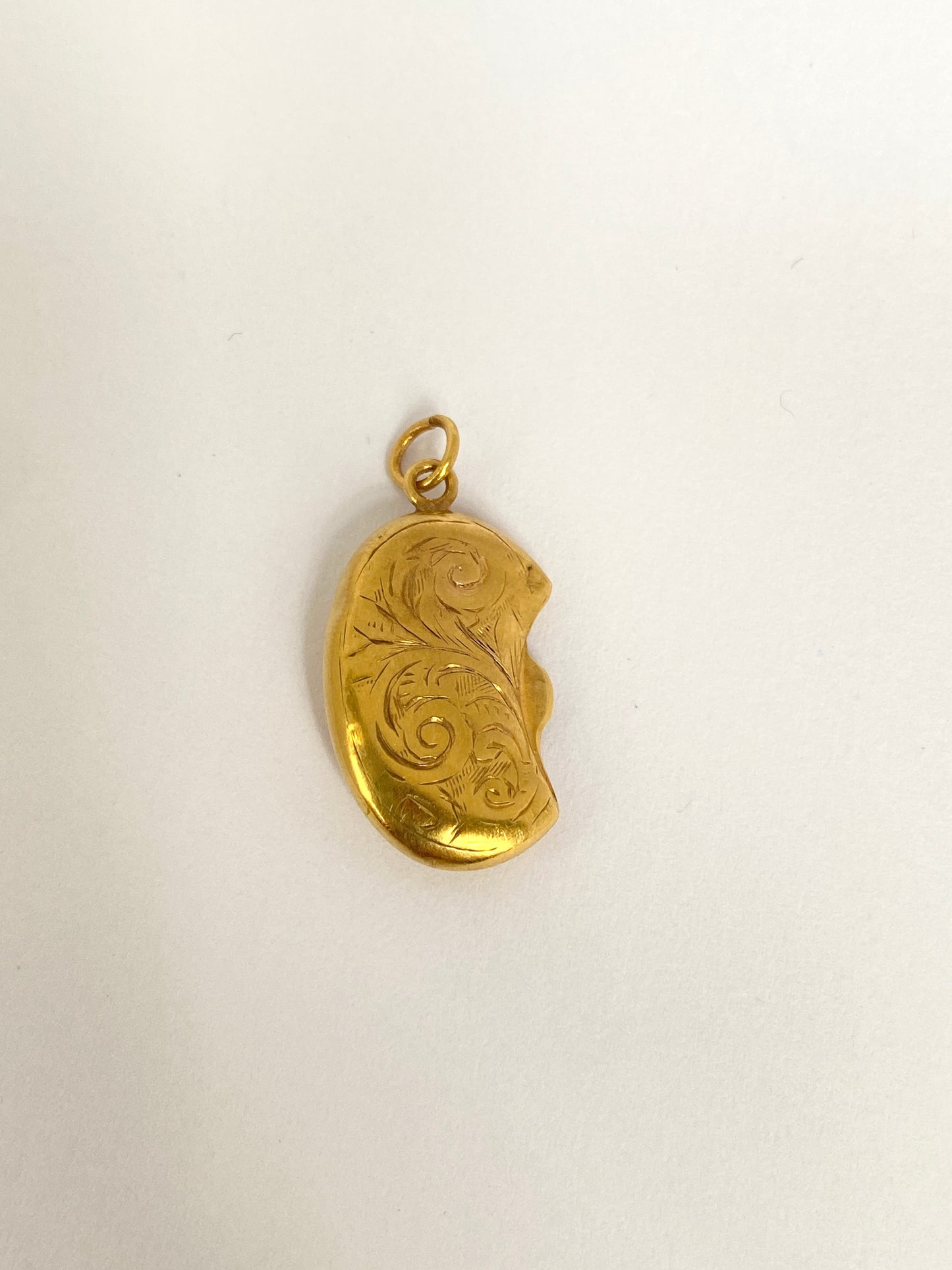 Rare, 9ct Gold, Antique, Kidney Bean Charm with ornate engraving