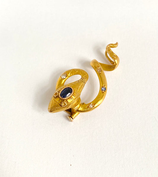 Rare, Art Nouveau, 18ct Gold, Diamond and Sapphire Snake Pendant/Clip/Slider