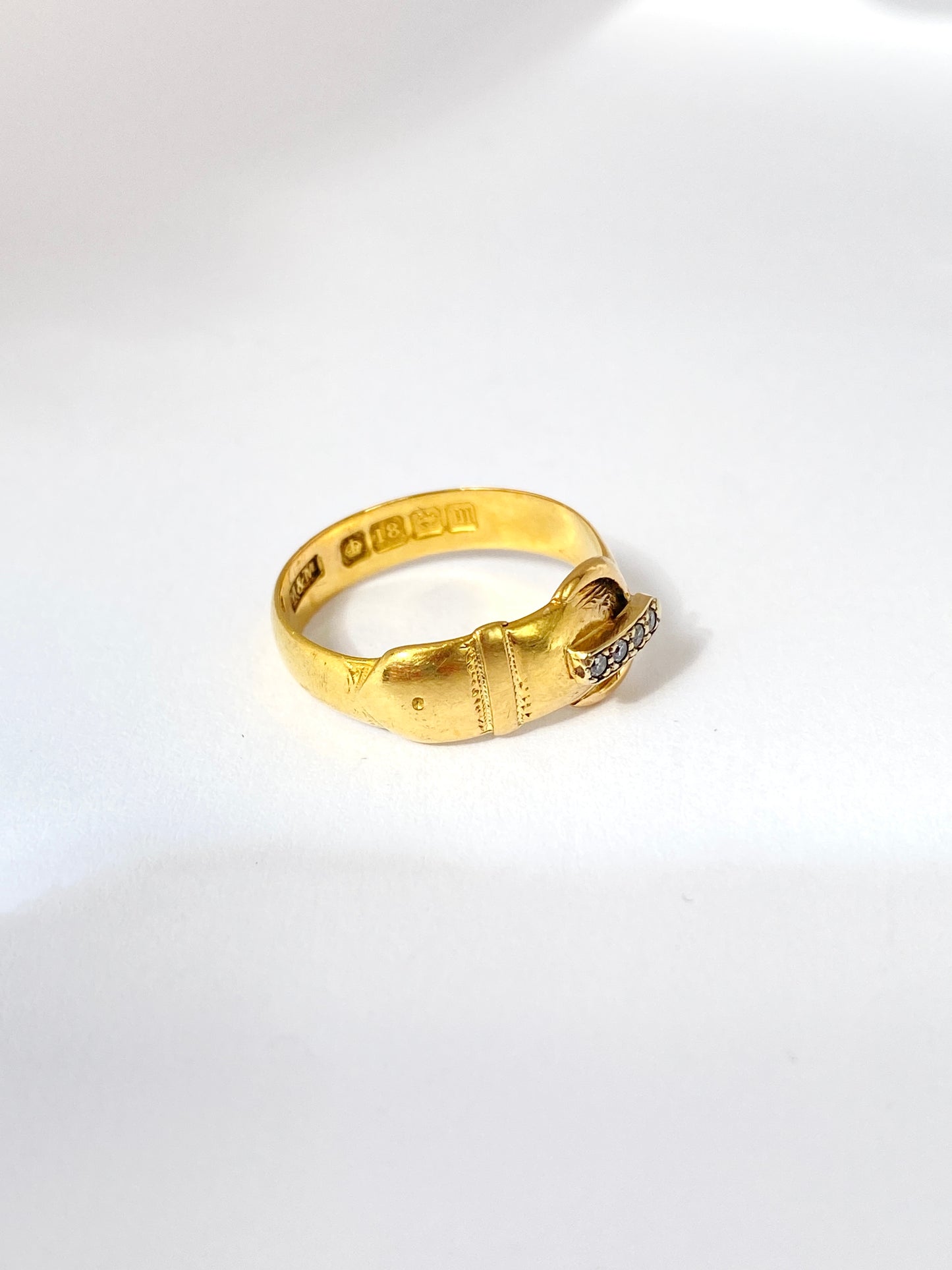 18ct Gold, Diamond Buckle Ring, Hallmarked 18ct Gold, Birmingham and 1911