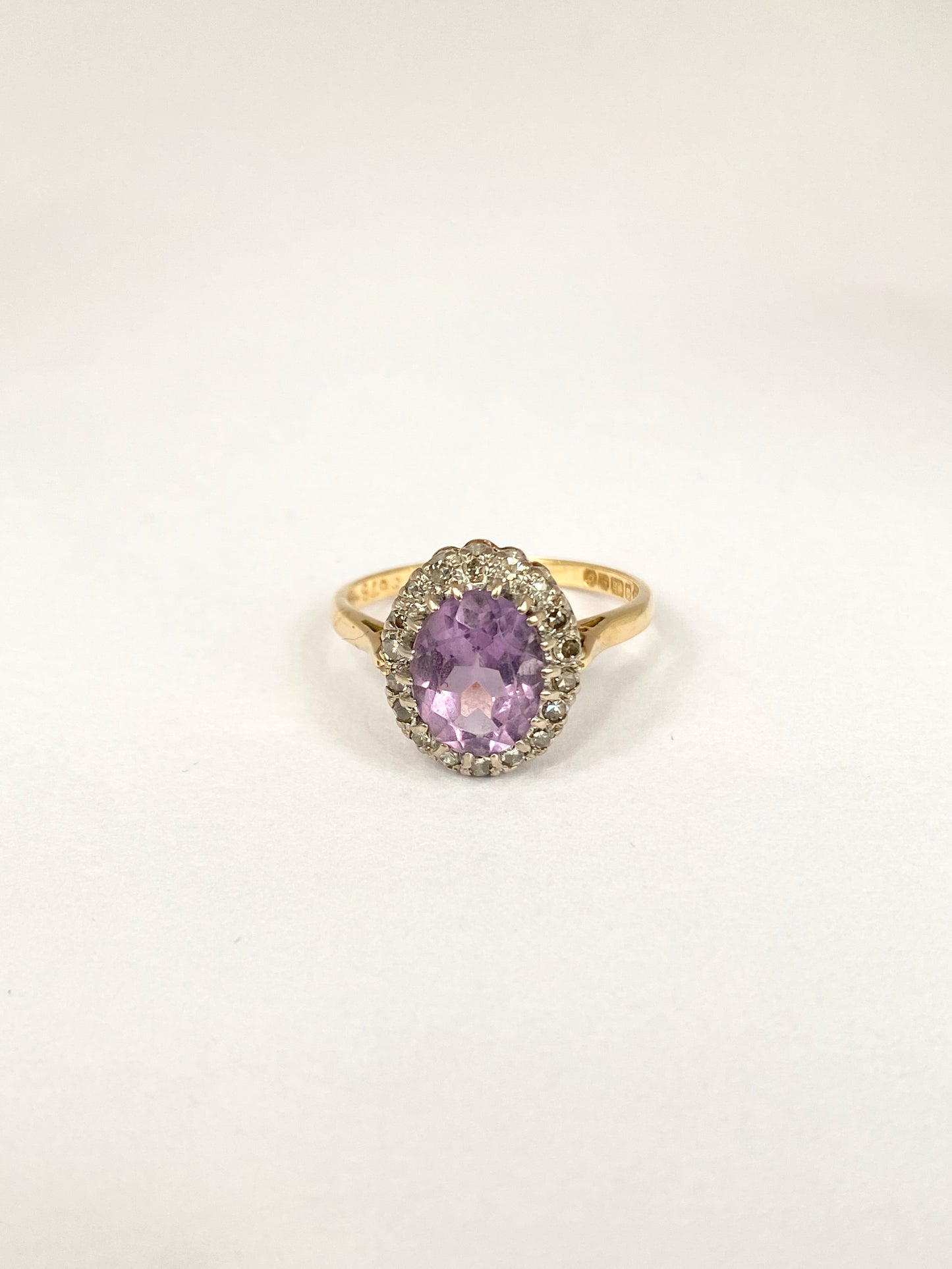 Vintage, 18ct Gold Amethyst and  Diamond Cluster Ring, Birmingham 1963