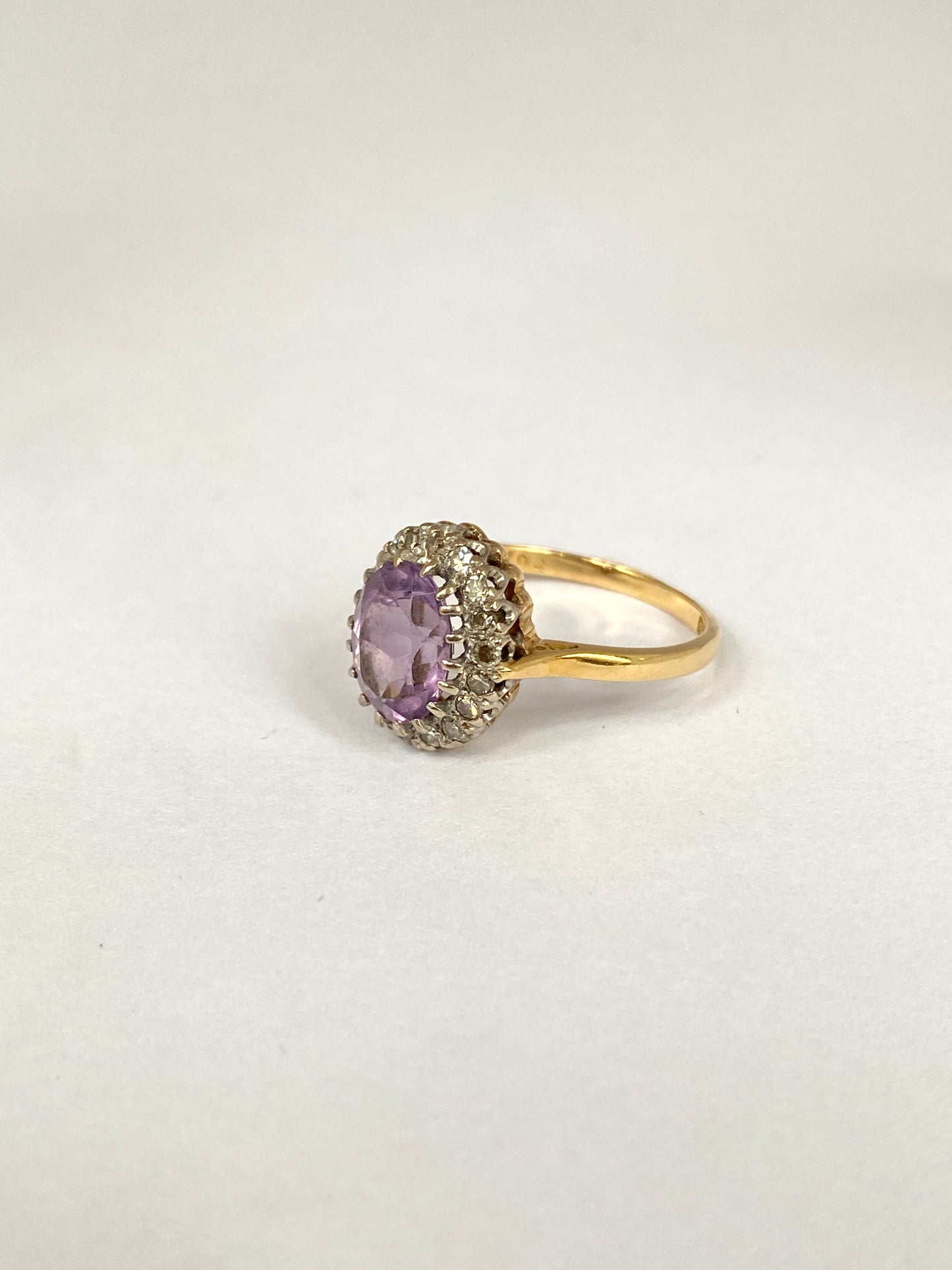 Vintage, 18ct Gold Amethyst and  Diamond Cluster Ring, Birmingham 1963