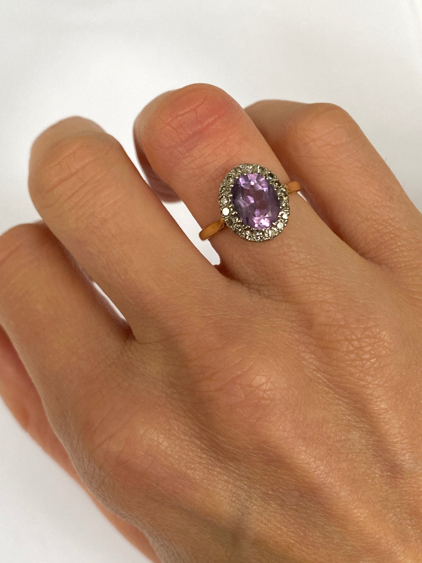 Vintage, 18ct Gold Amethyst and  Diamond Cluster Ring, Birmingham 1963