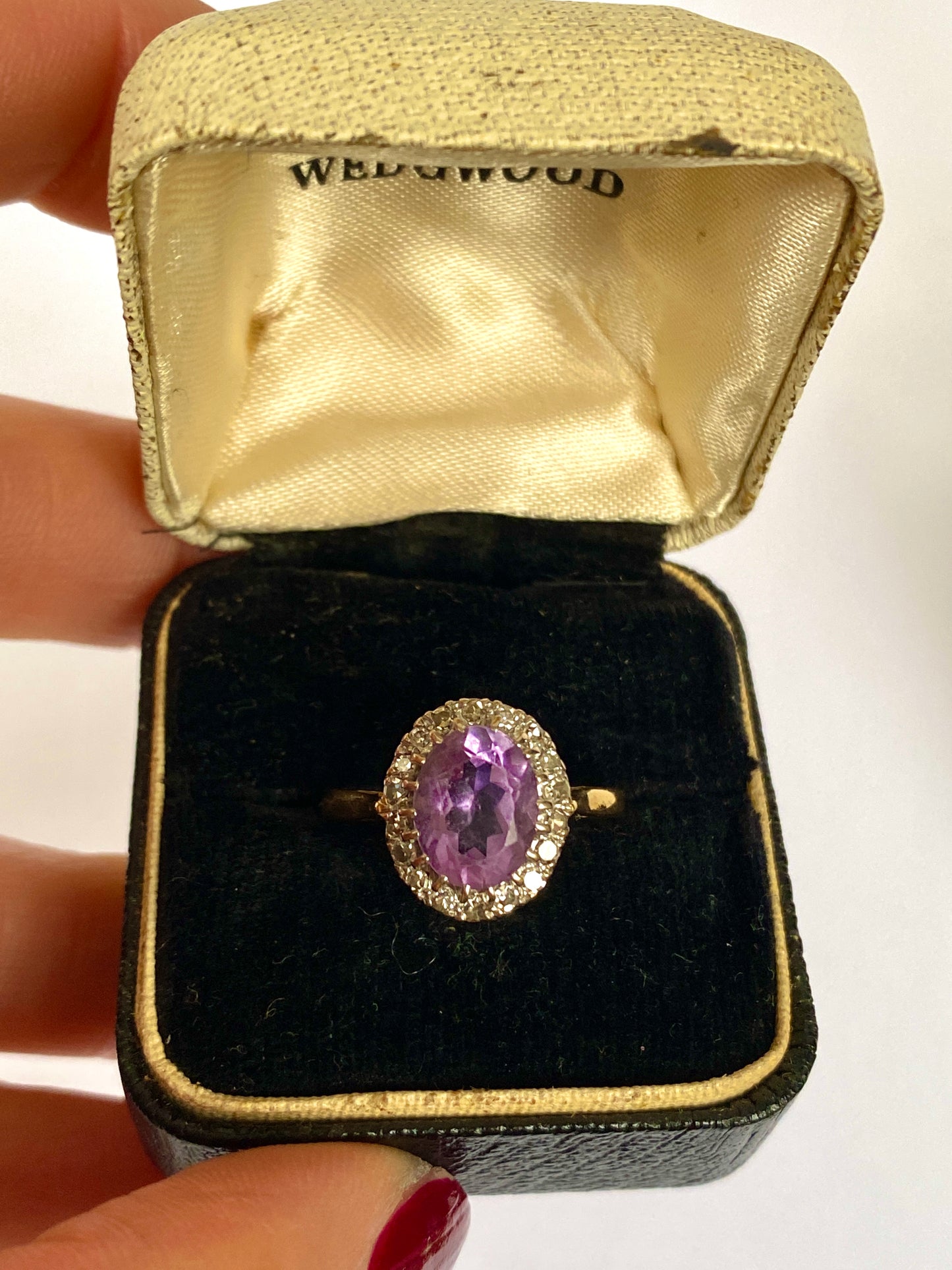 Vintage, 18ct Gold Amethyst and  Diamond Cluster Ring, Birmingham 1963