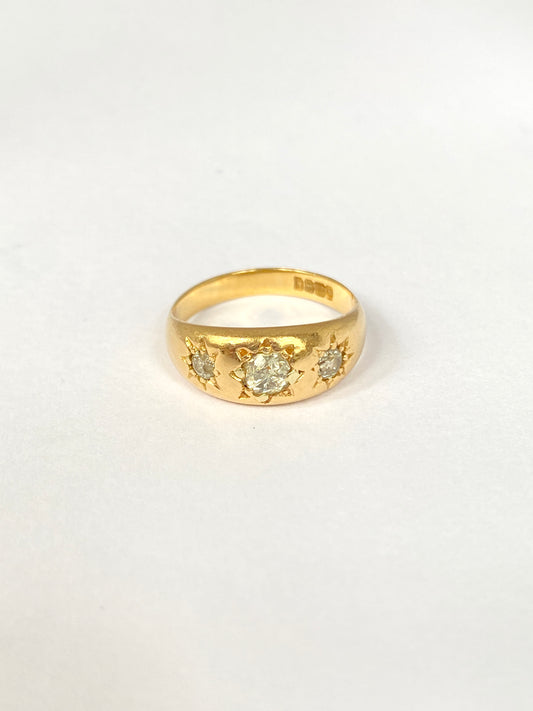 Vintage, 18ct Gold,  Diamond, 3 Star, Gypsy Ring, Hallmarked Birmingham, 1966